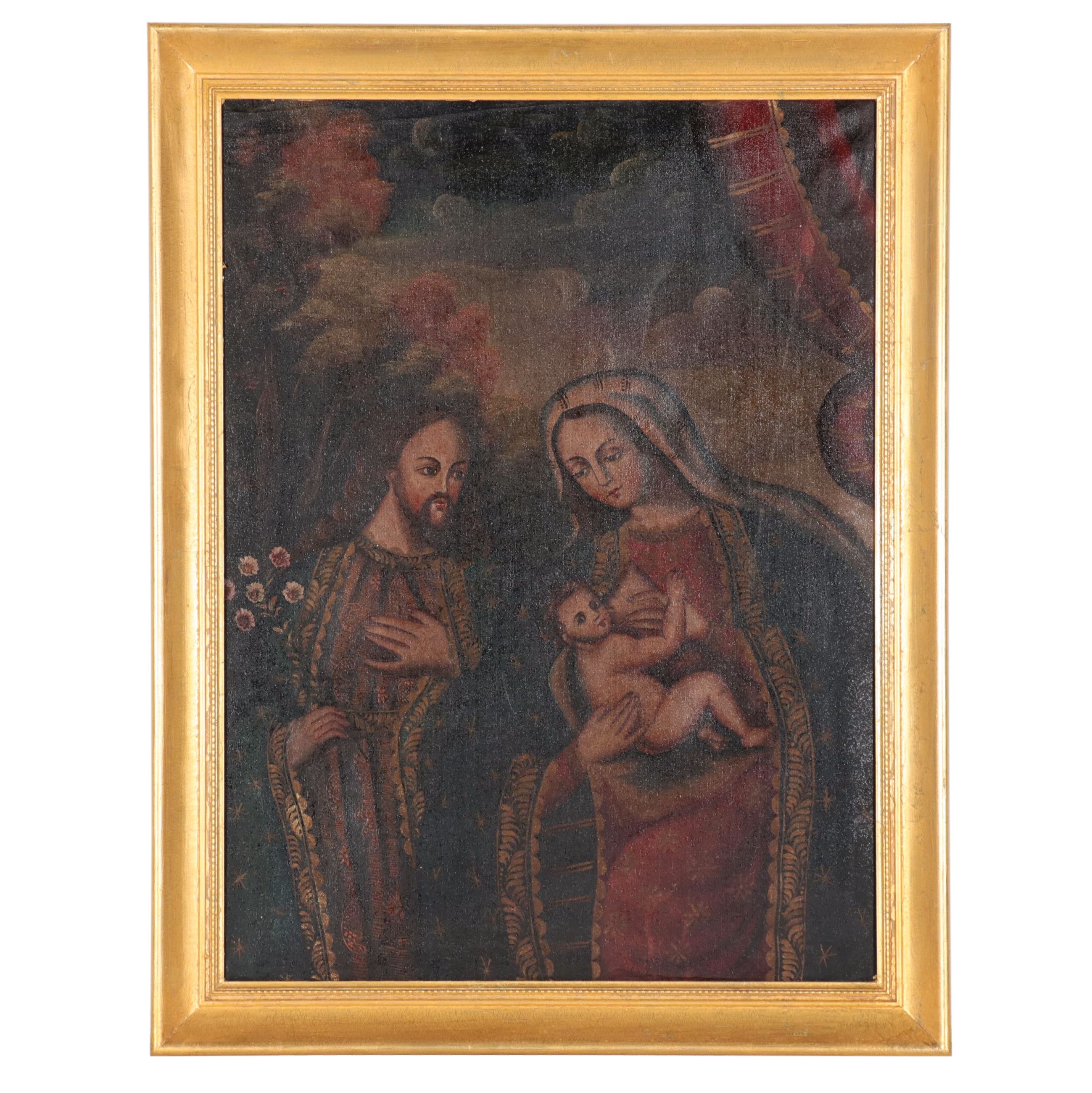 Cuzco School Style Oil Painting of The Holy Family