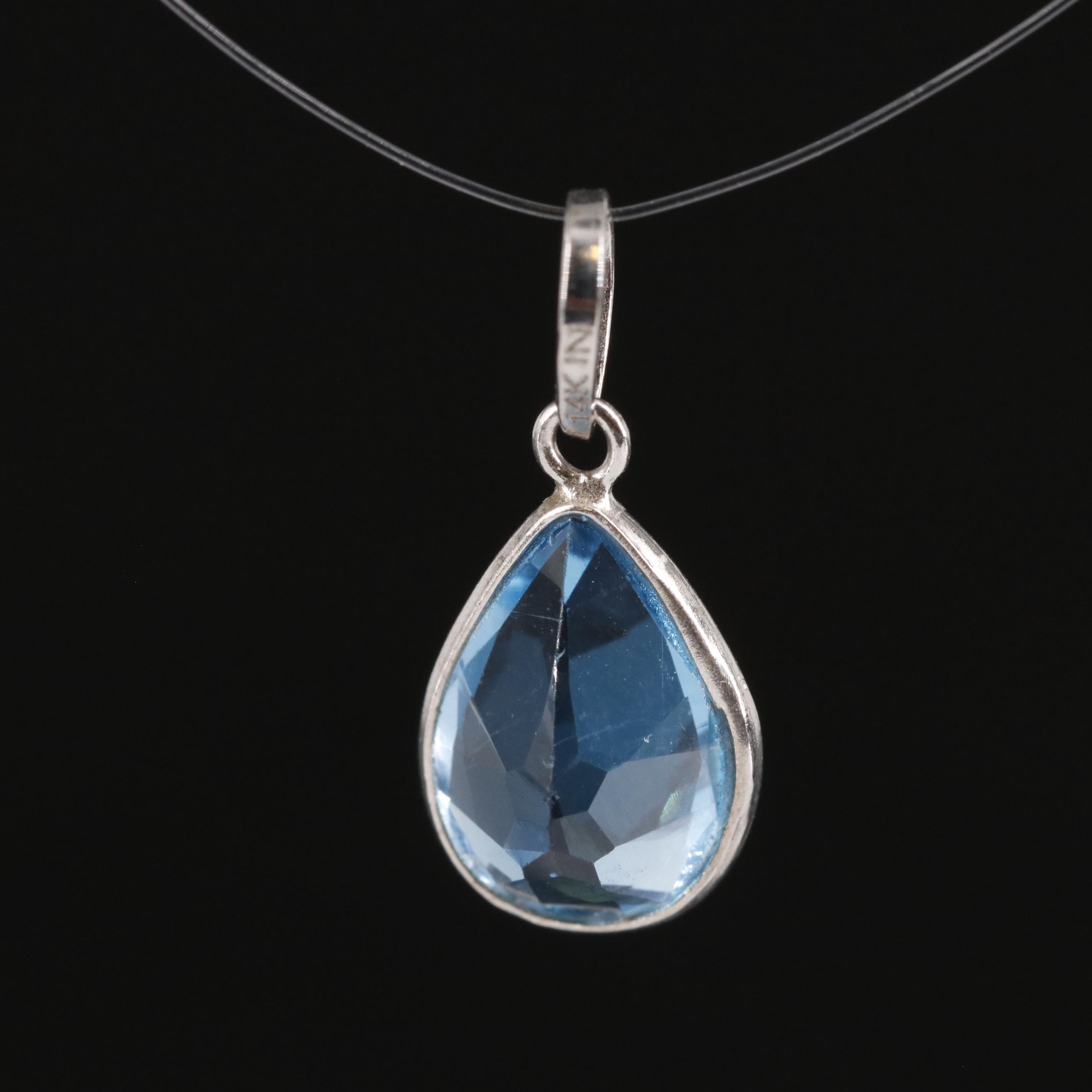 14K Swiss Blue Topaz Pendant