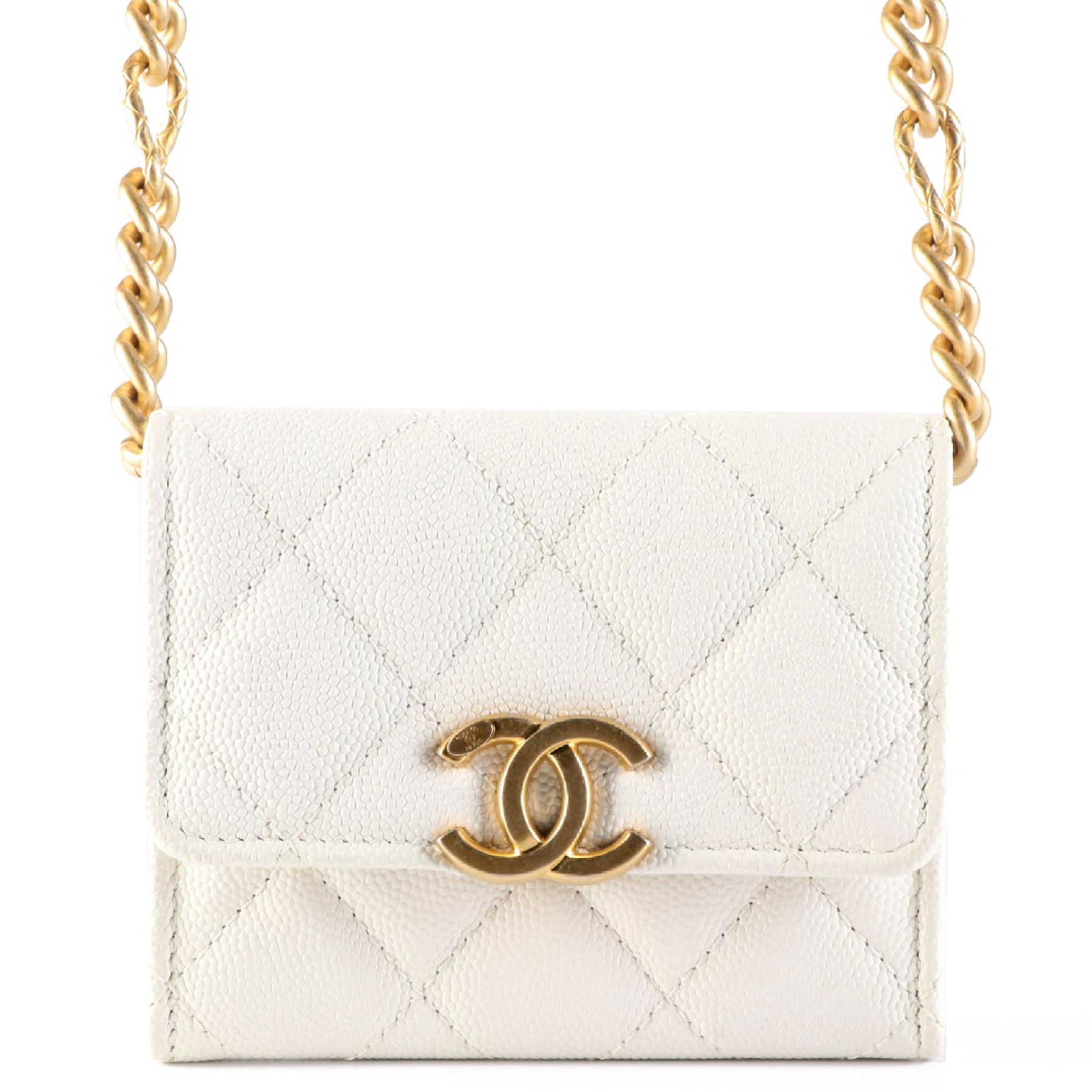 Chanel CC Card Holder on Chain in Quilted Caviar Leather with Box