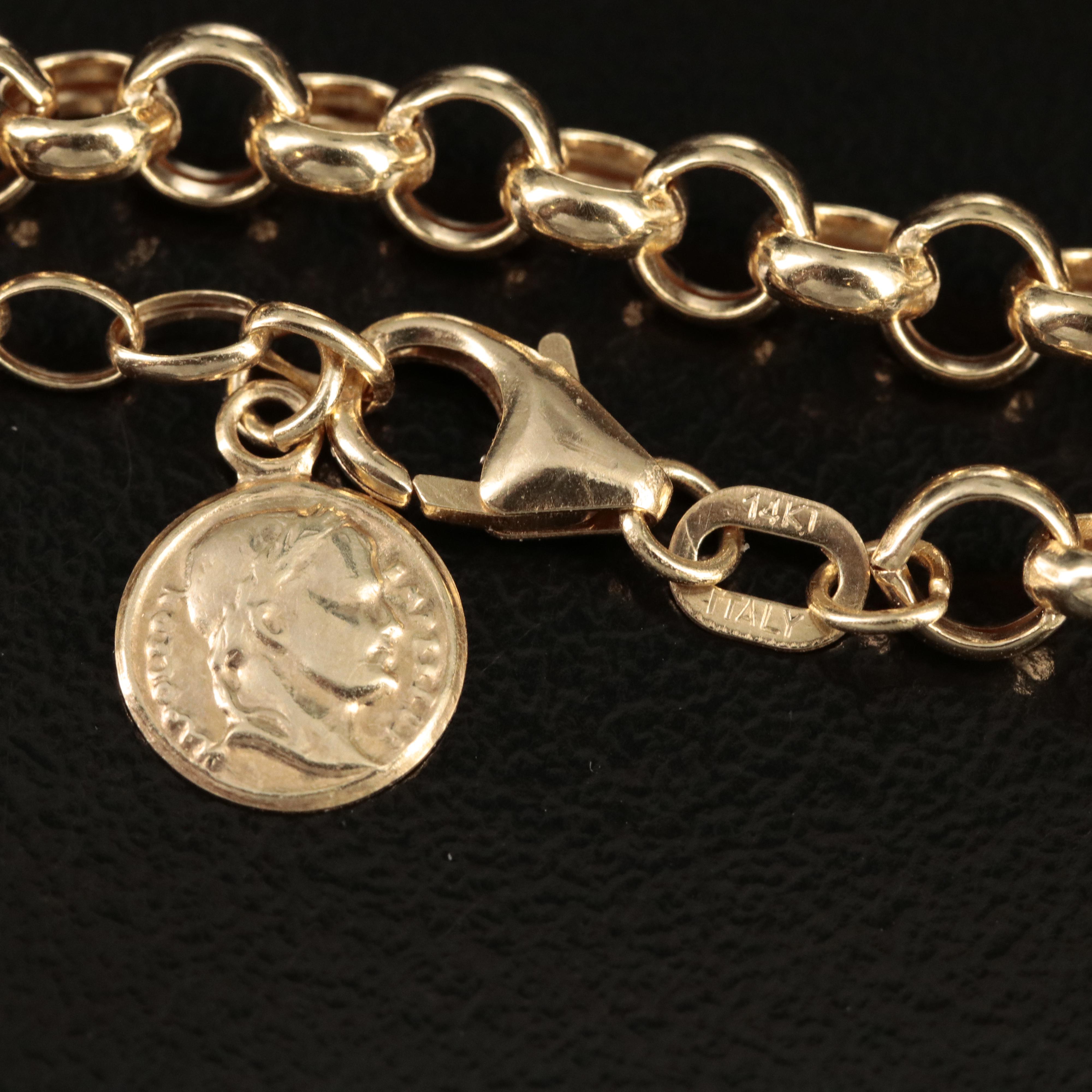 Italian 14K Necklace with Modern Italian Coins of Varying Denominations