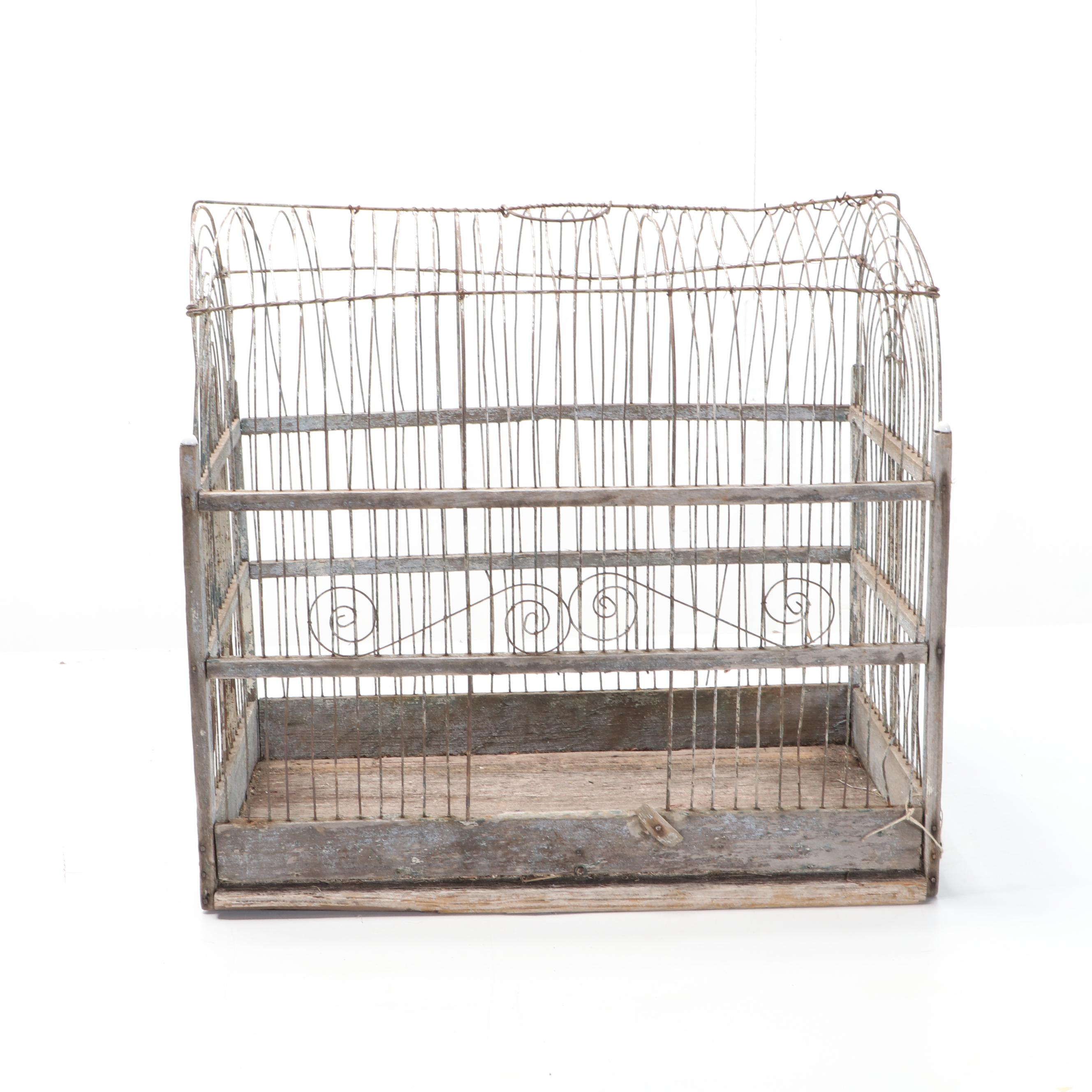 Enameled Metal Birdcage, Cabinet Door and Door Header, Early to Mid-20th Century