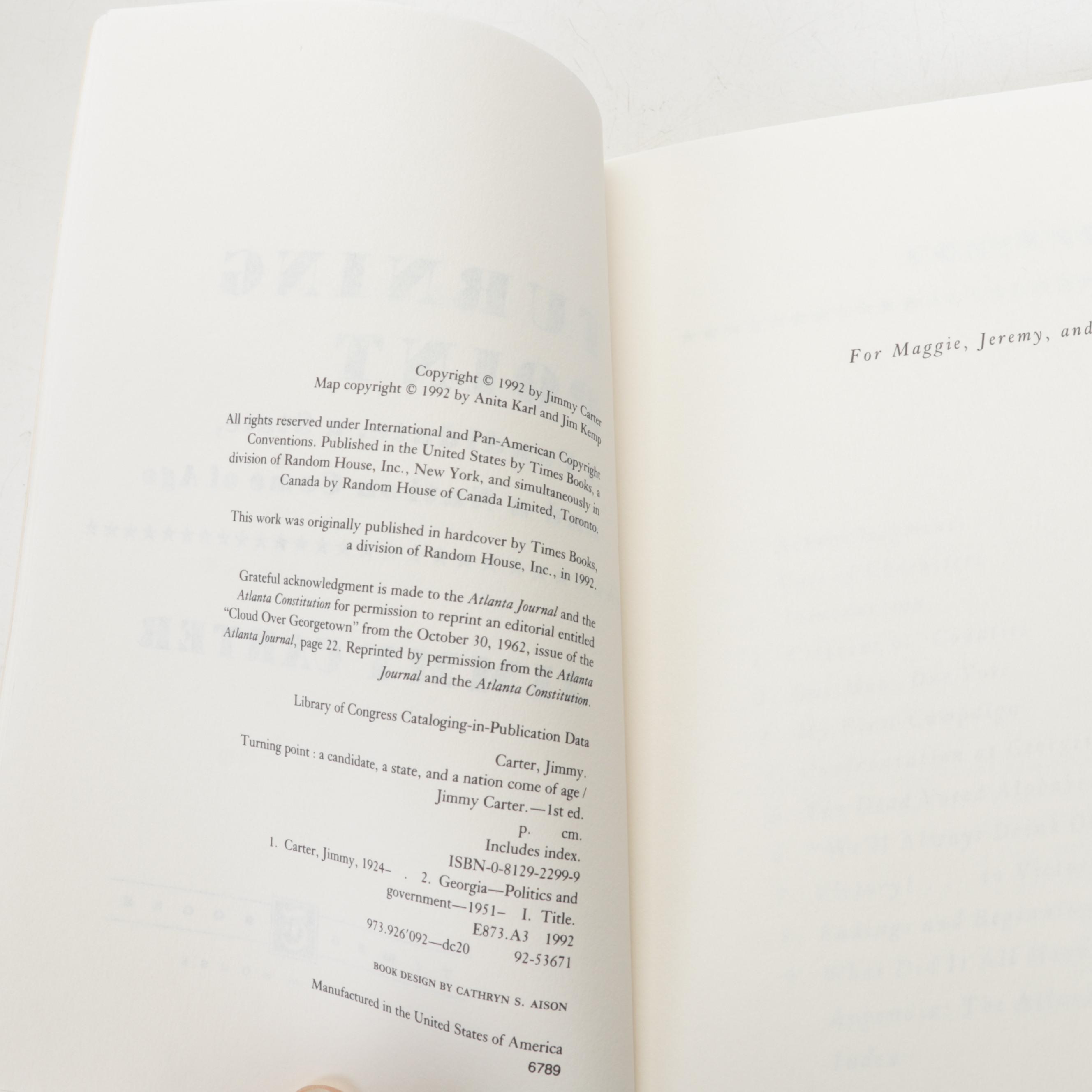 Signed American Political Books Including "Turning Point" by Jimmy Carter