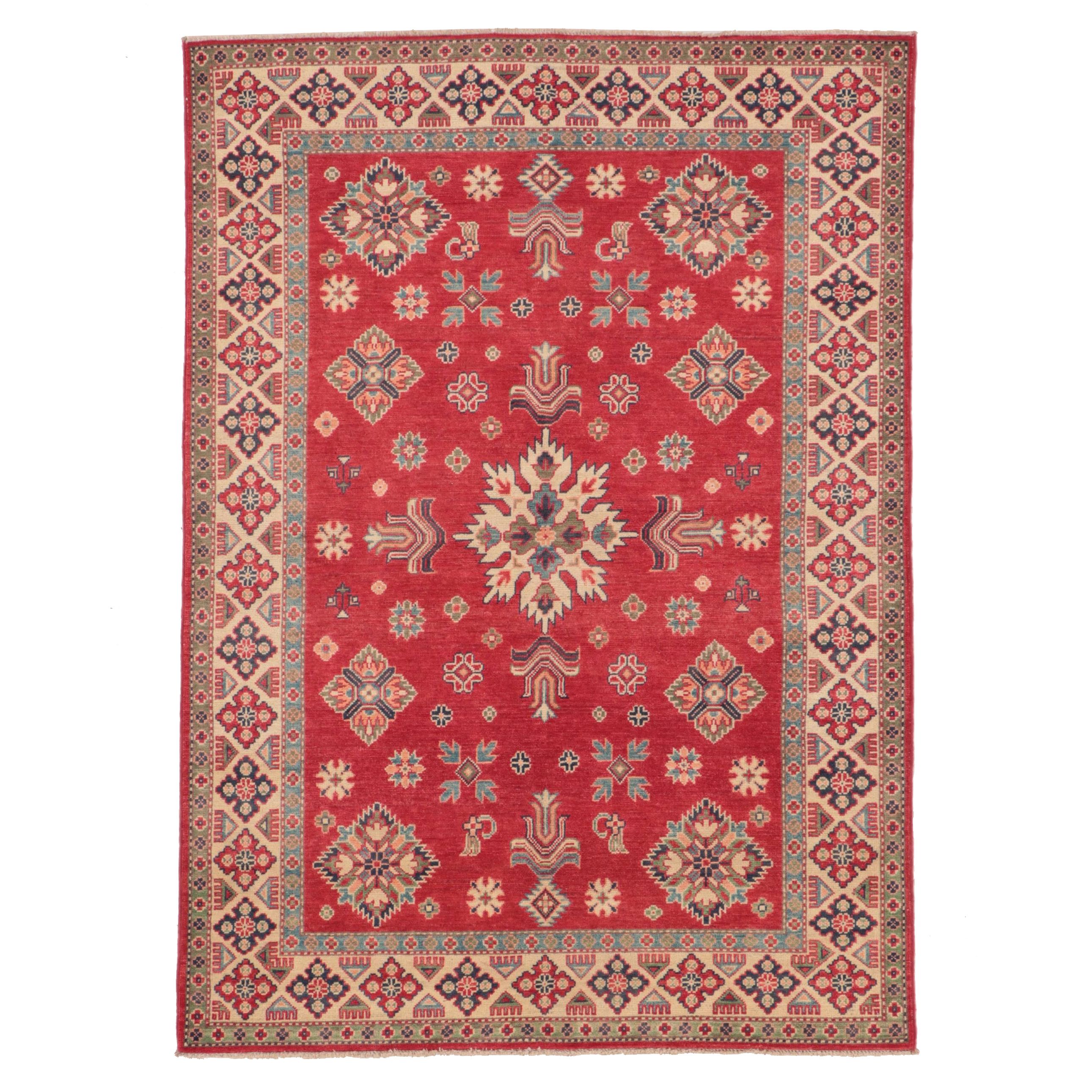 5' x 6'11 Hand-Knotted Pakistani Kazak-Style Area Rug