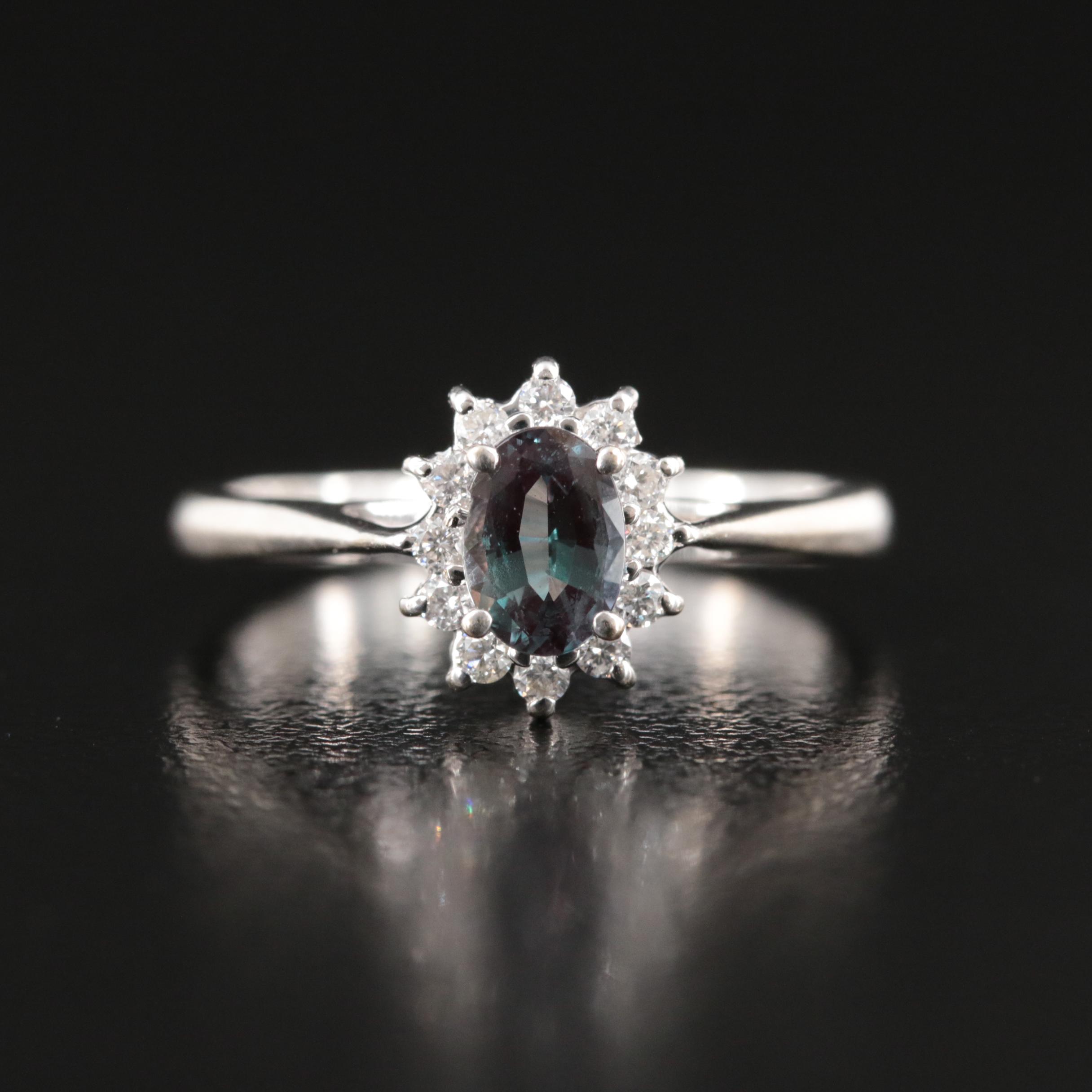 18K Color Change Alexandrite and Diamond Ring