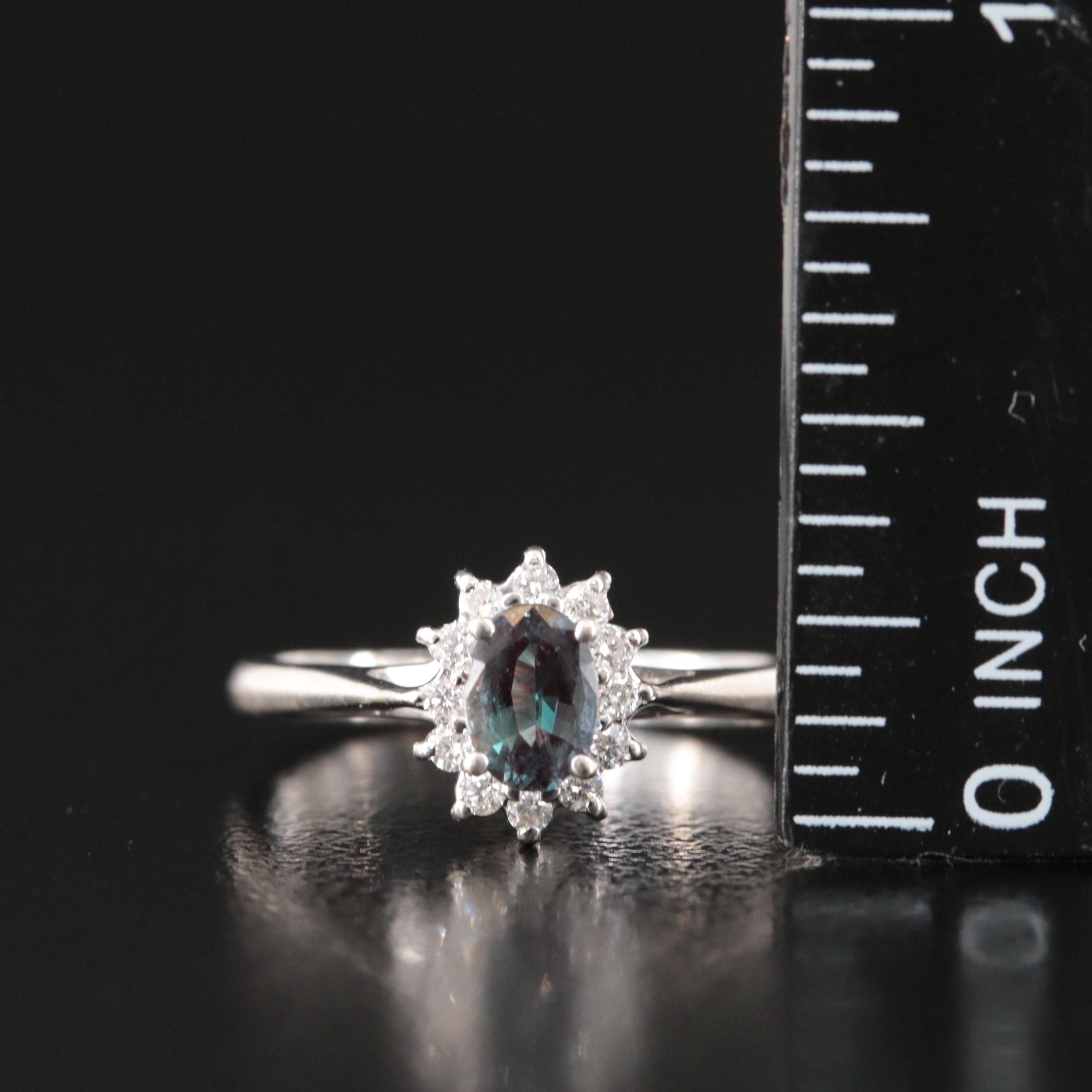 18K Color Change Alexandrite and Diamond Ring