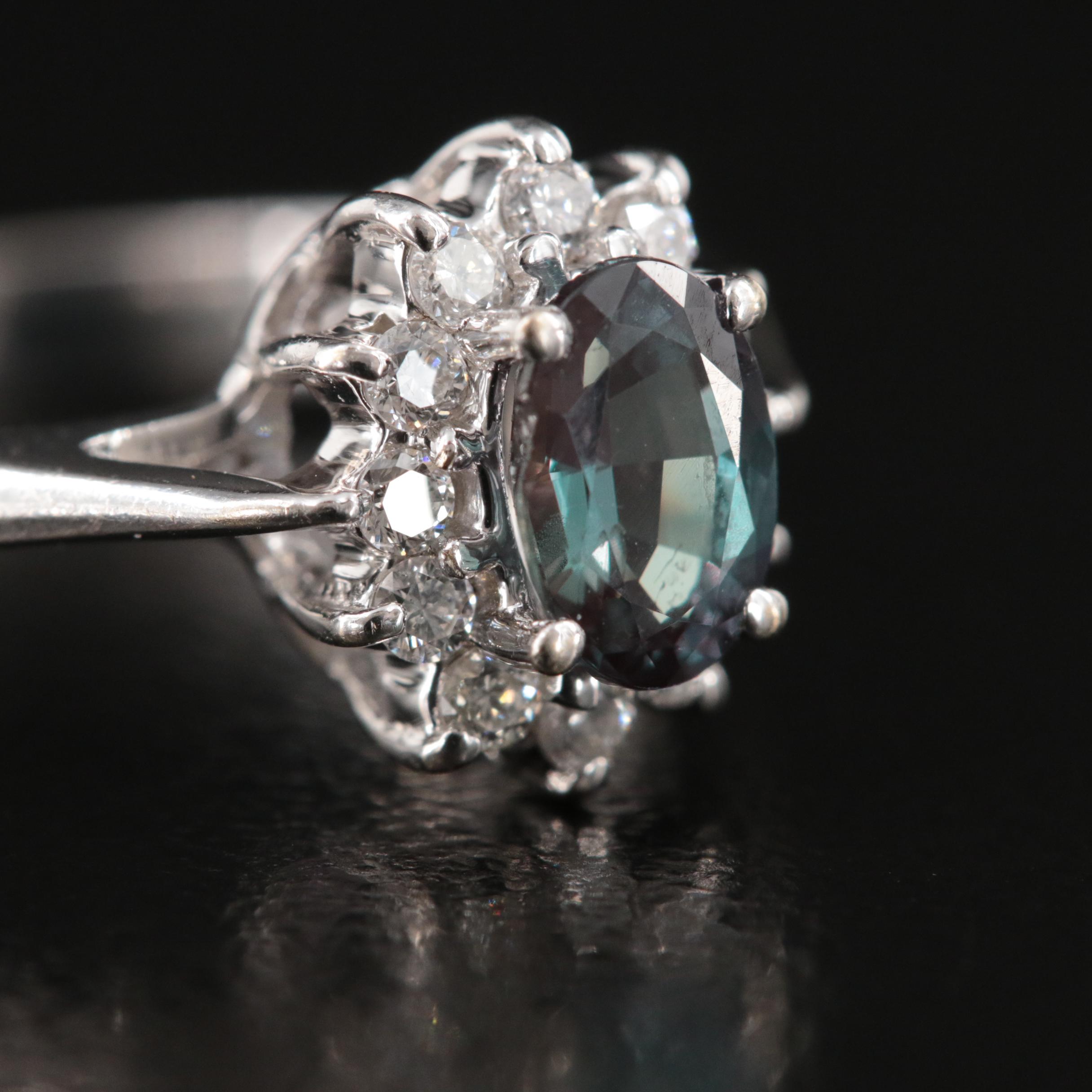 18K Color Change Alexandrite and Diamond Ring