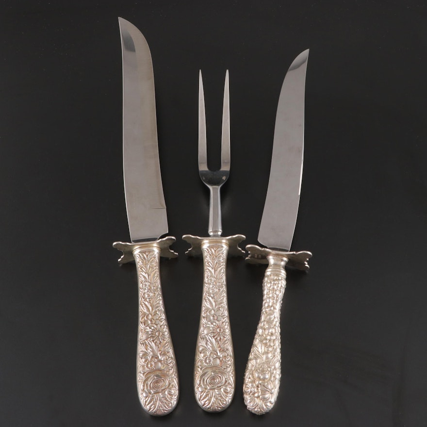 Kirk Stieff "Repoussé" Sterling Handled Carving Set with "Stieff Rose" Knife