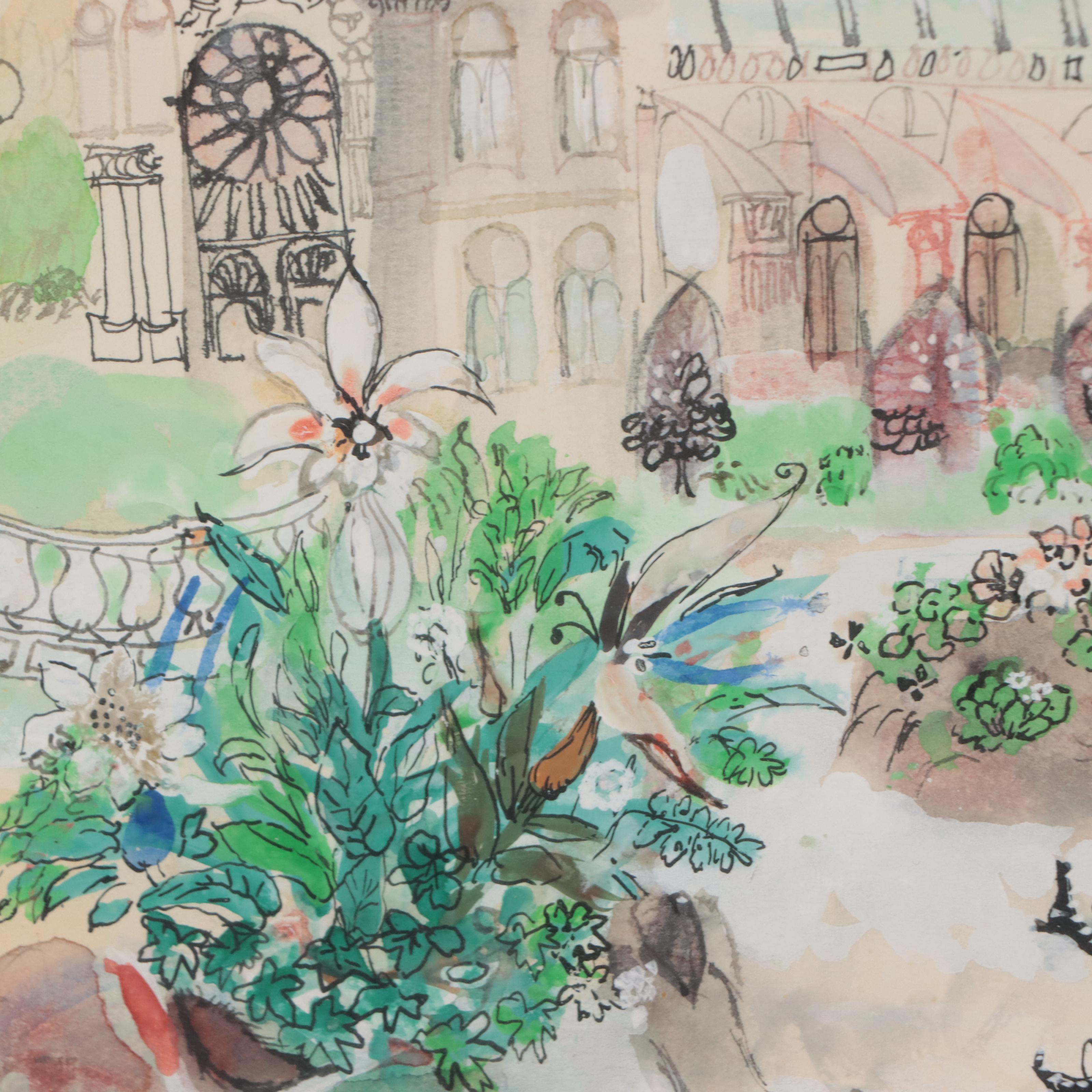 C. Bertman Mixed Media Painting of Paris Cityscape