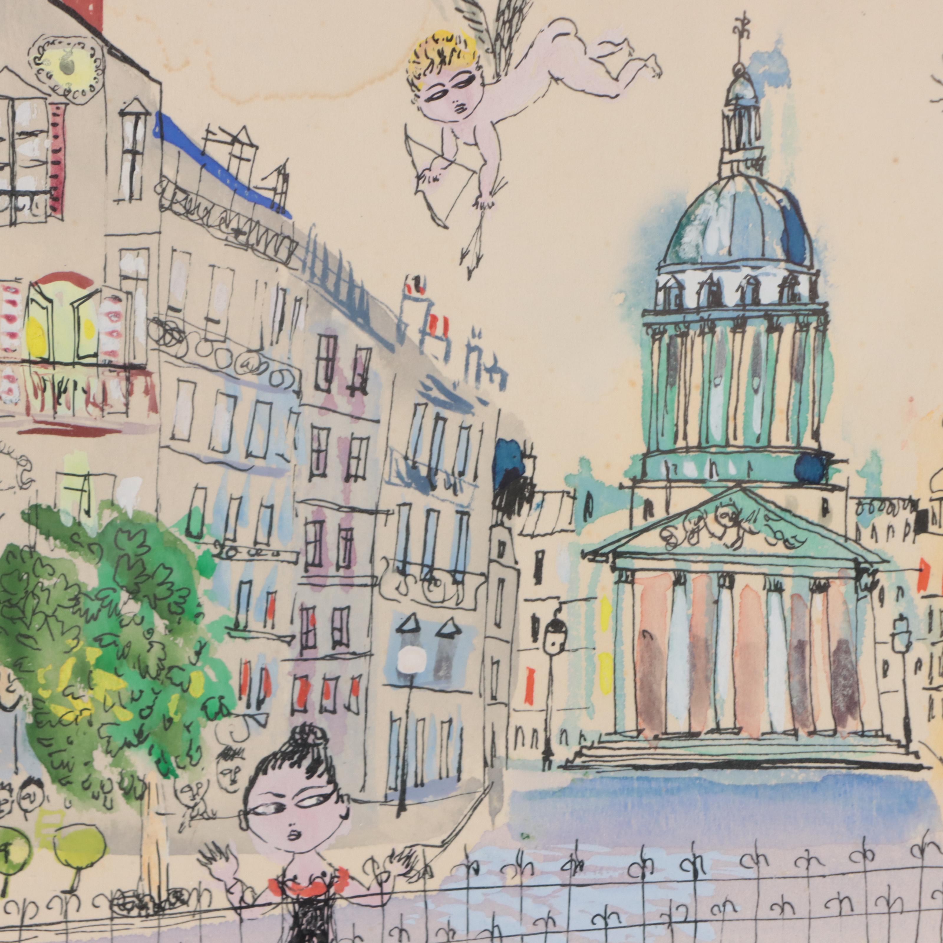 C. Bertman Mixed Media Painting of Paris Cityscape