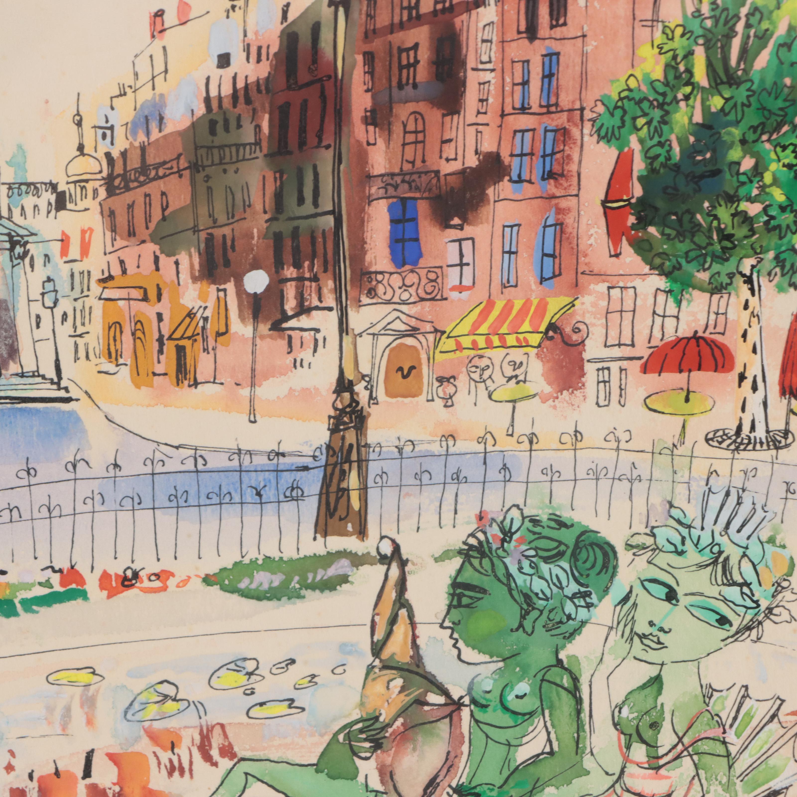 C. Bertman Mixed Media Painting of Paris Cityscape