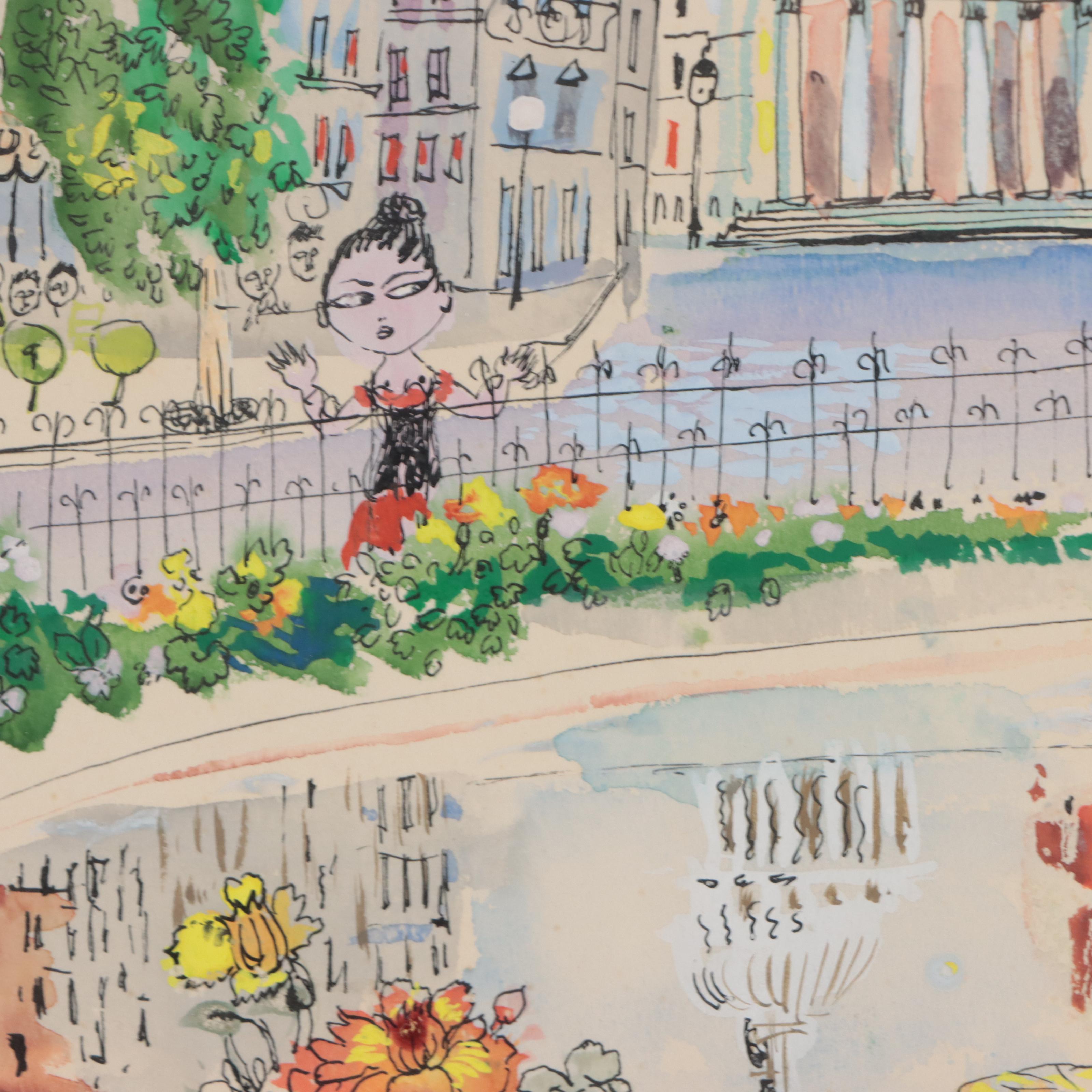 C. Bertman Mixed Media Painting of Paris Cityscape