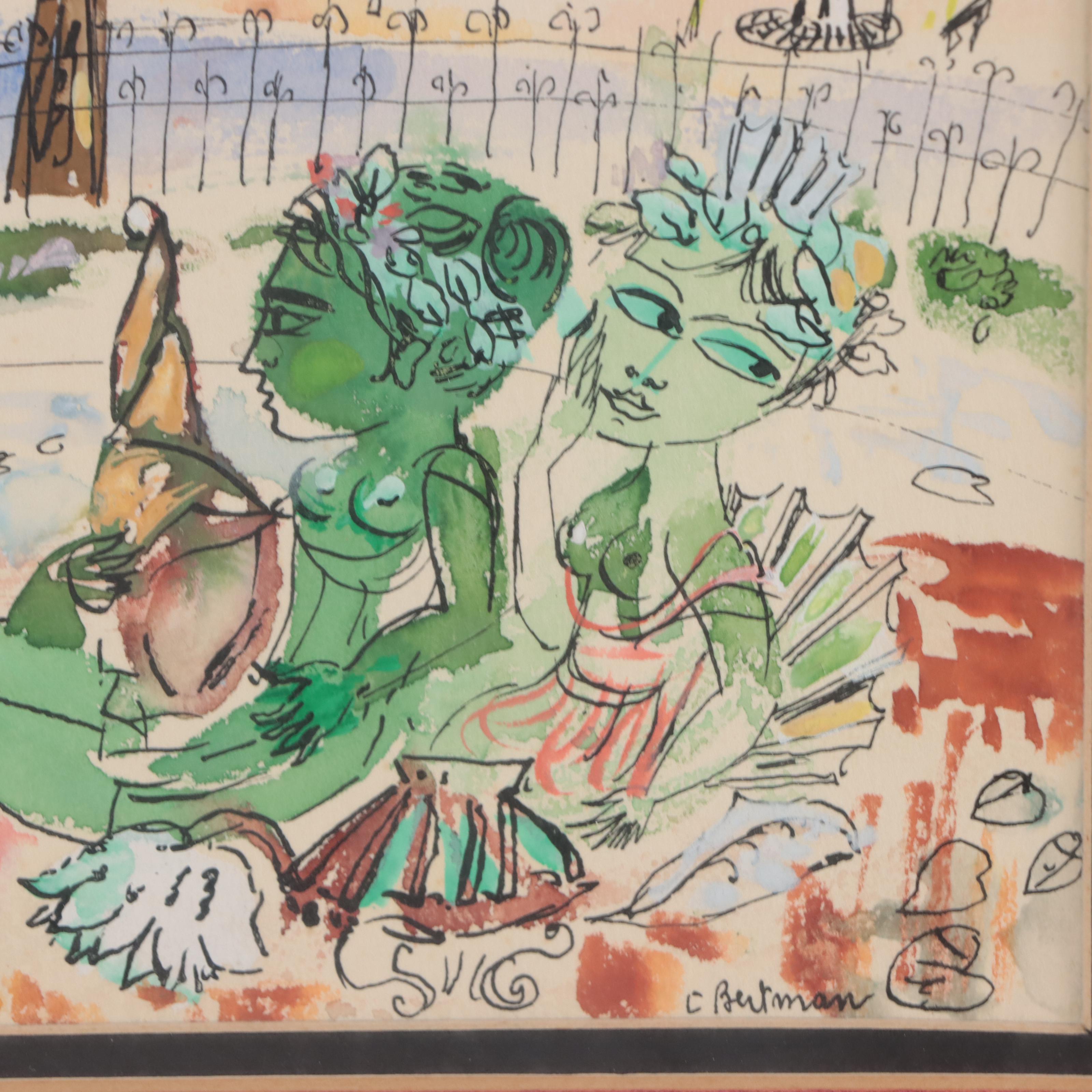 C. Bertman Mixed Media Painting of Paris Cityscape