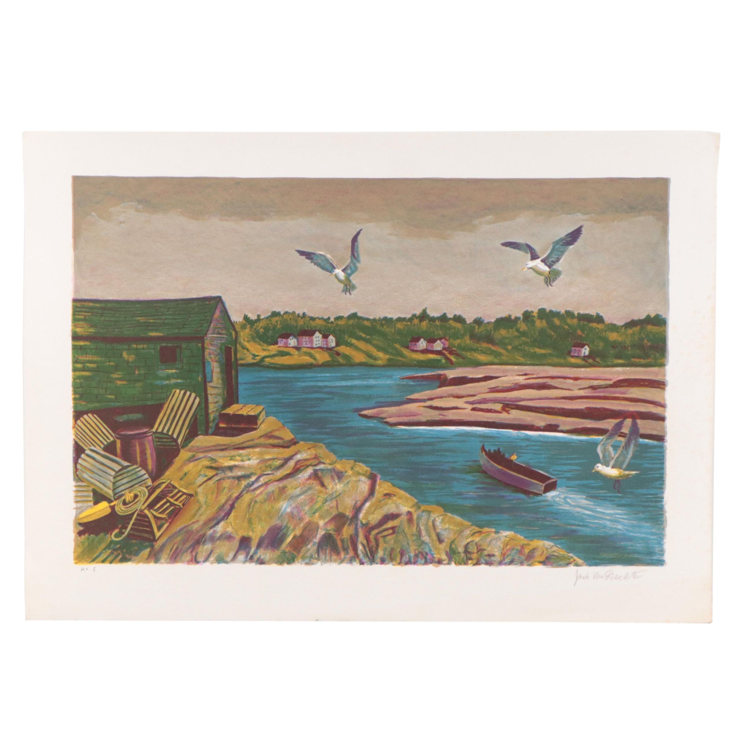 Jack Van Deckter Coastal Landscape Lithograph