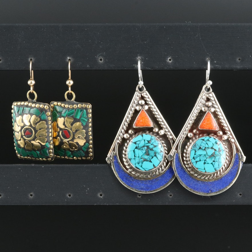 Floral and Indian Style Multi-Gem Earrings