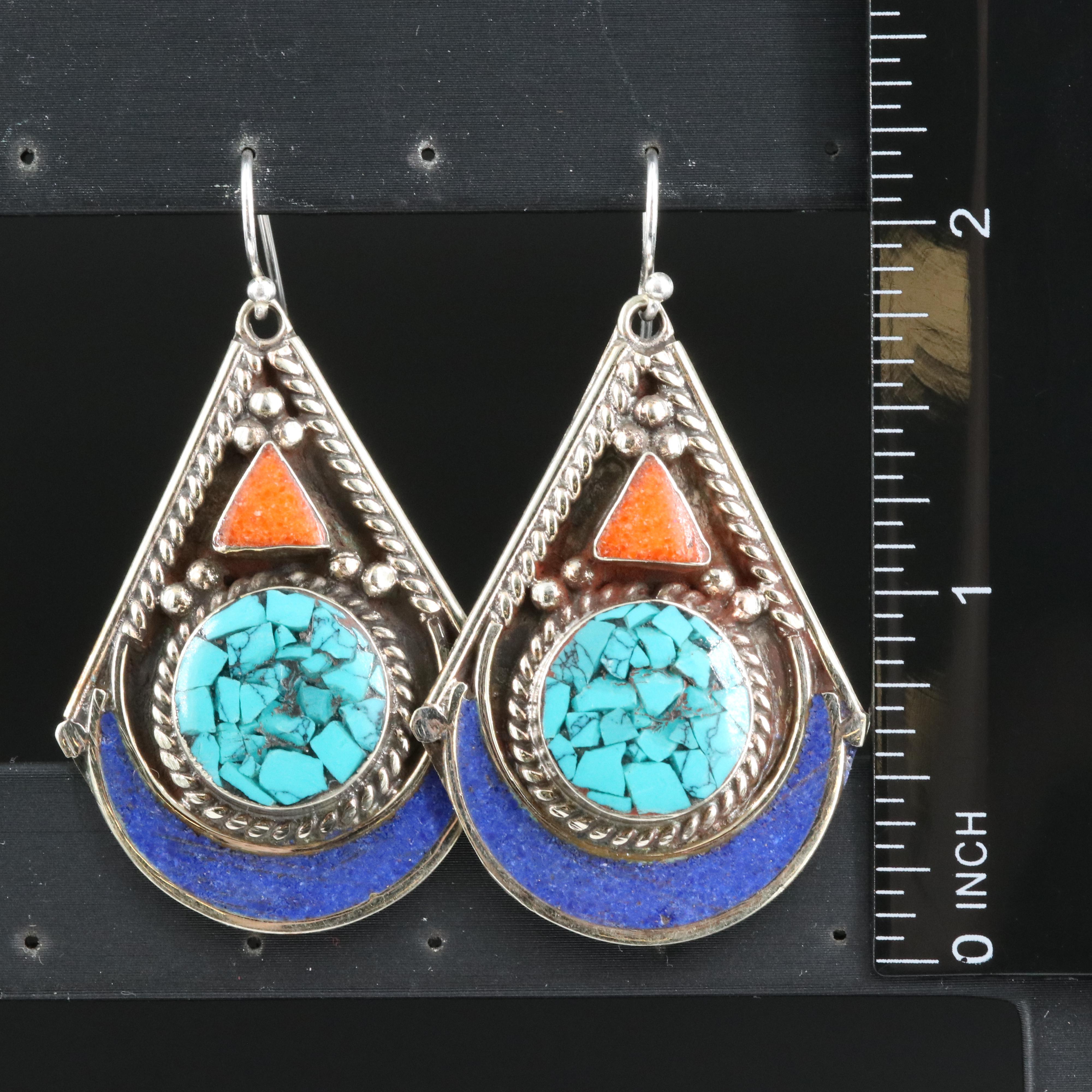 Floral and Indian Style Multi-Gem Earrings