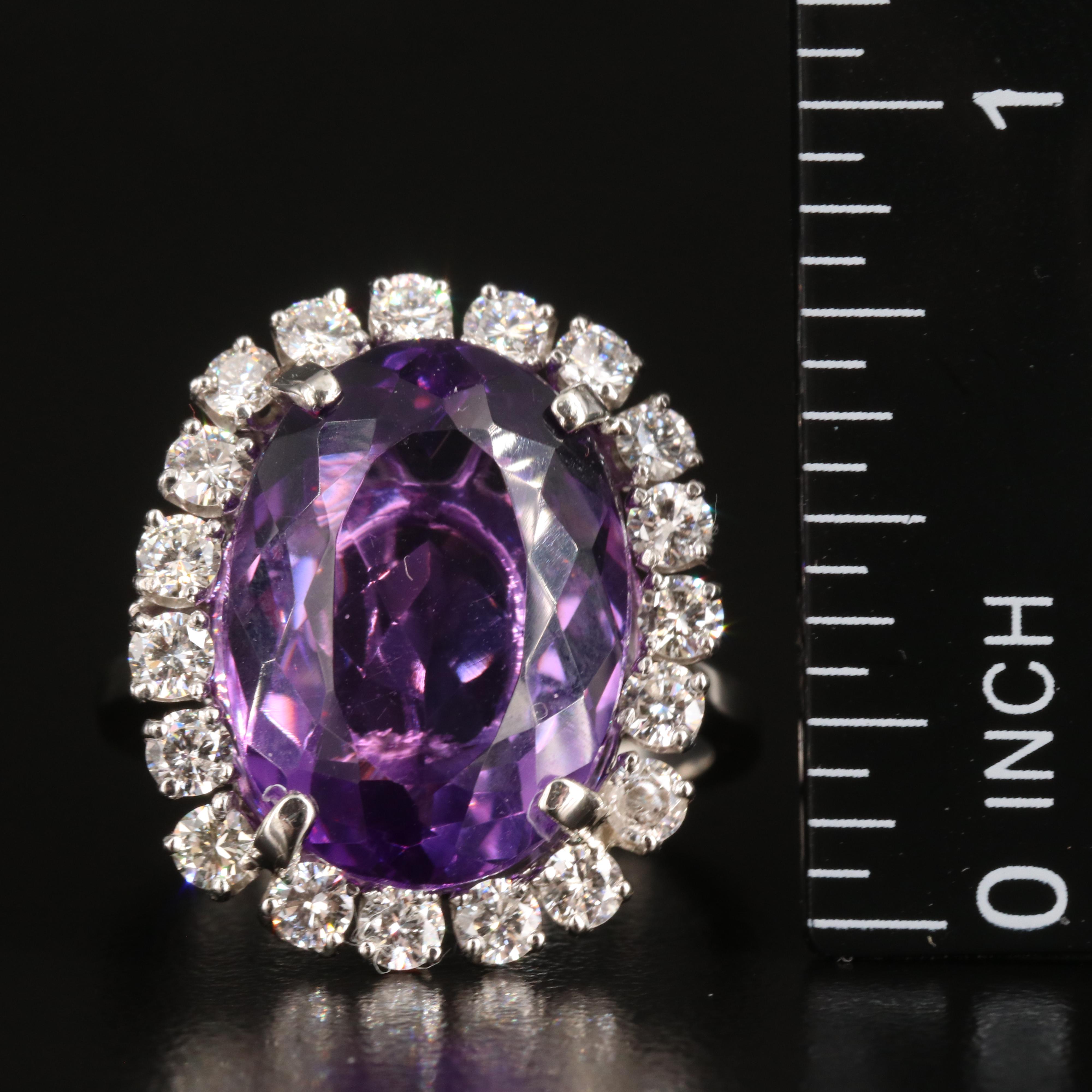 Platinum 10.73 CT Amethyst and 1.23 CTW Diamond Halo Ring
