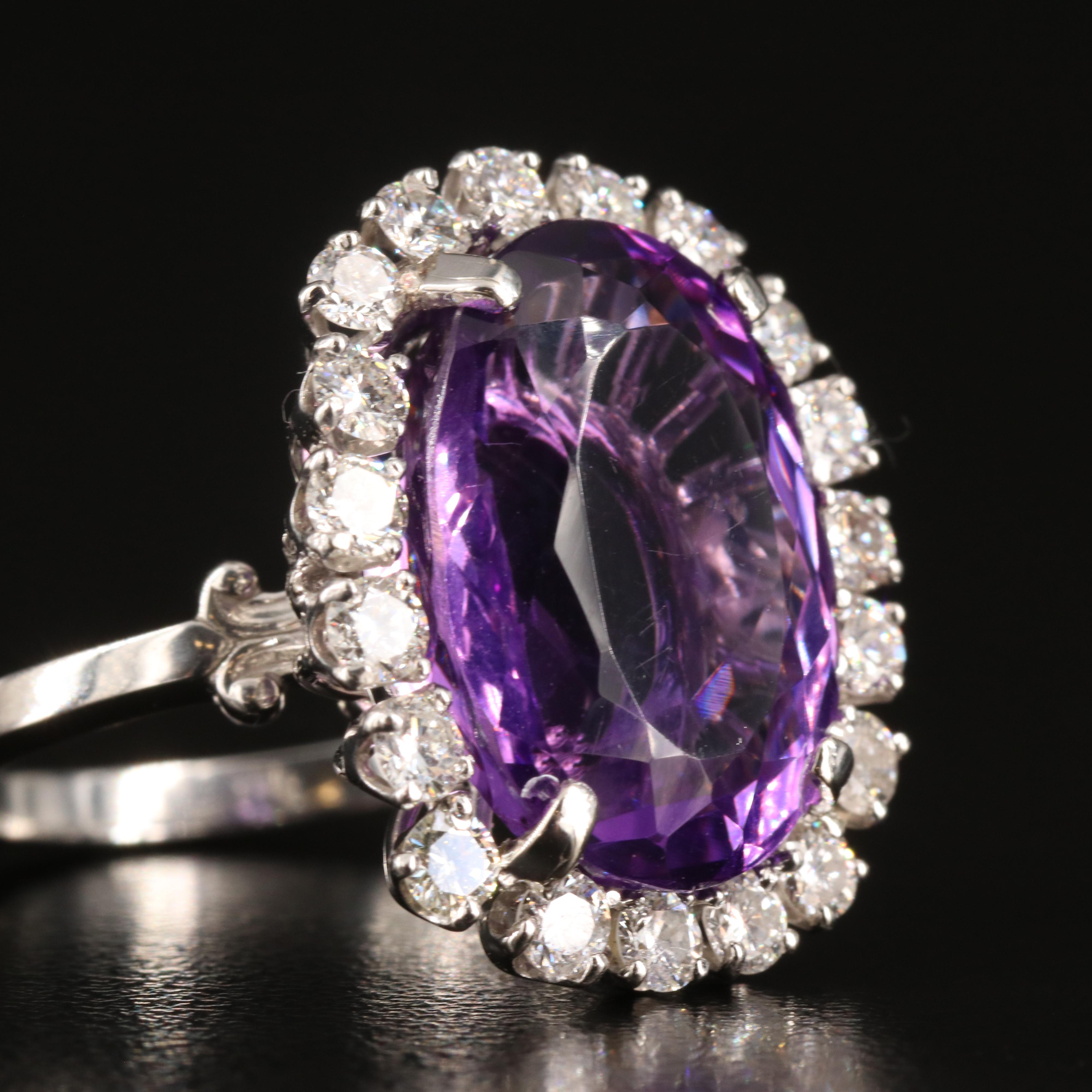 Platinum 10.73 CT Amethyst and 1.23 CTW Diamond Halo Ring