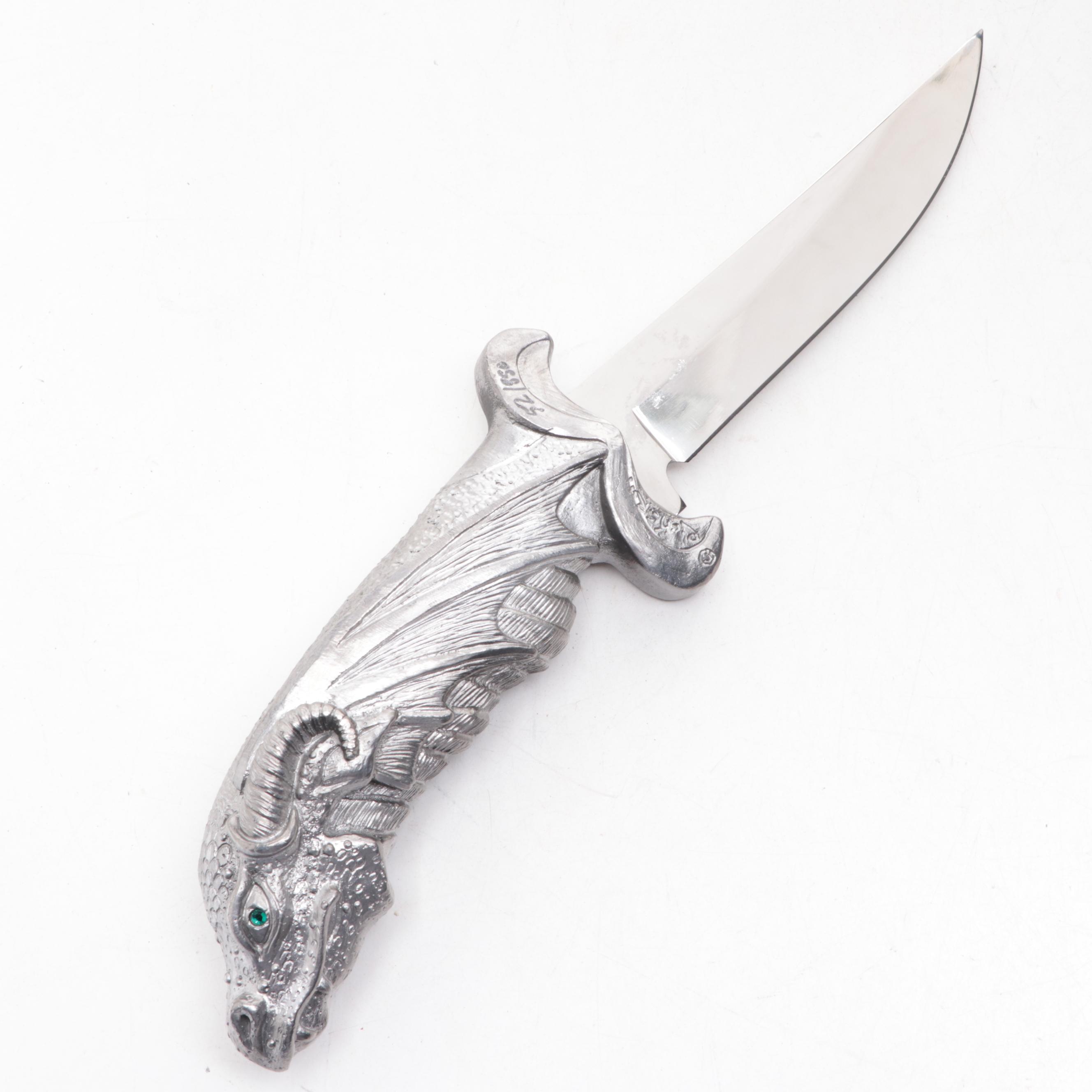 Michael A. Ricker Limited Edition Cast Pewter Dragon Head Knife in Display Case