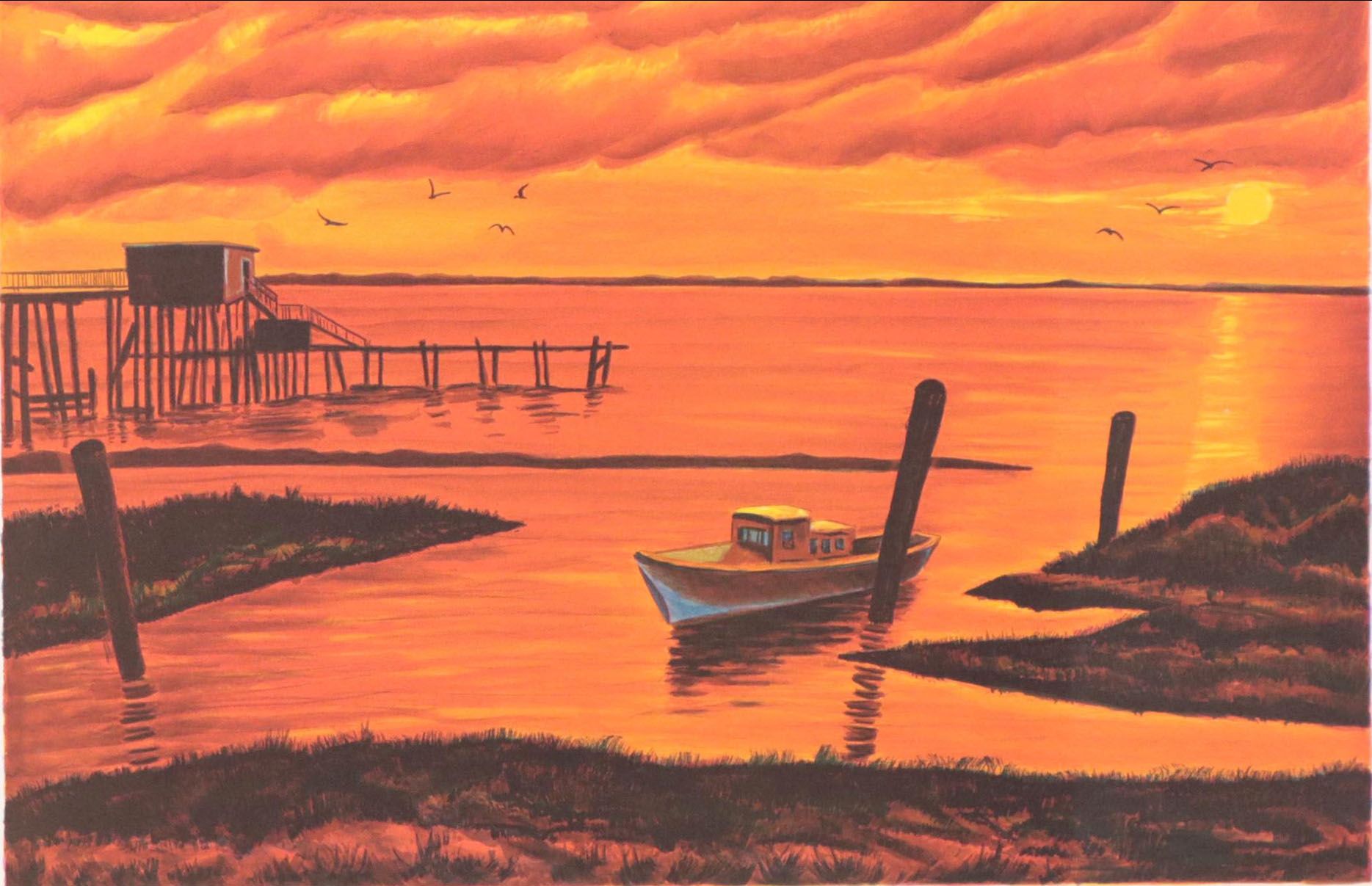 Jack Van Deckter Early Morning Harbor Scene Lithograph
