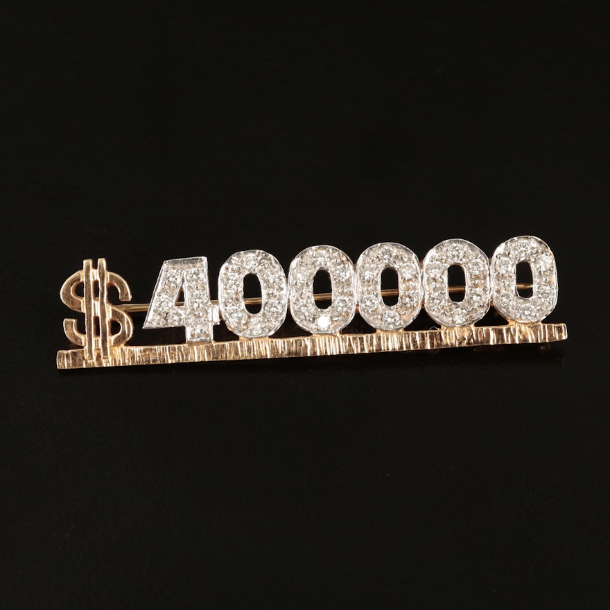 14K 0.36 CTW Diamond "$400,000" Commemorative Brooch