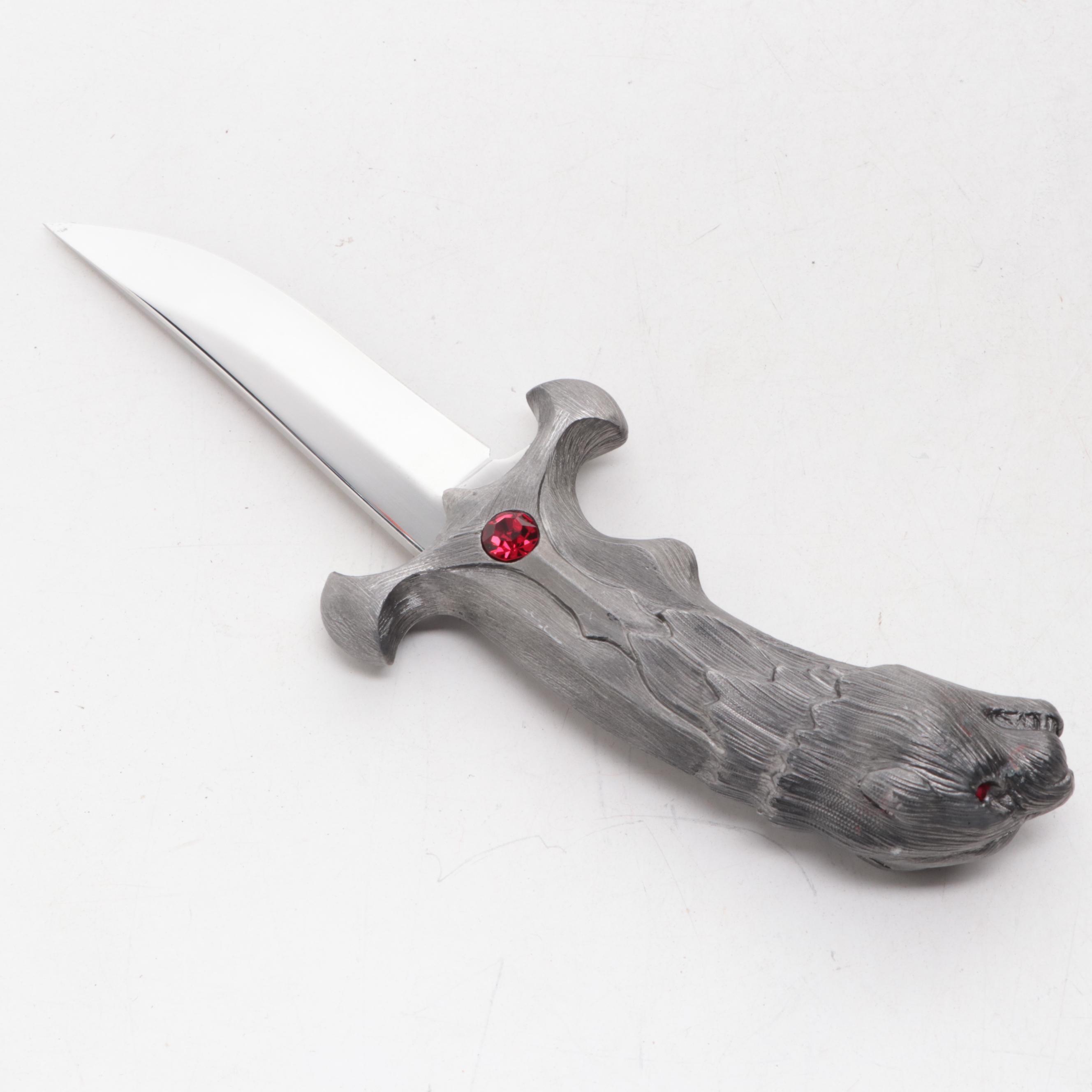 Michael Ricker Panther Head Fixed Blade Knife in Presentation Case, 1995