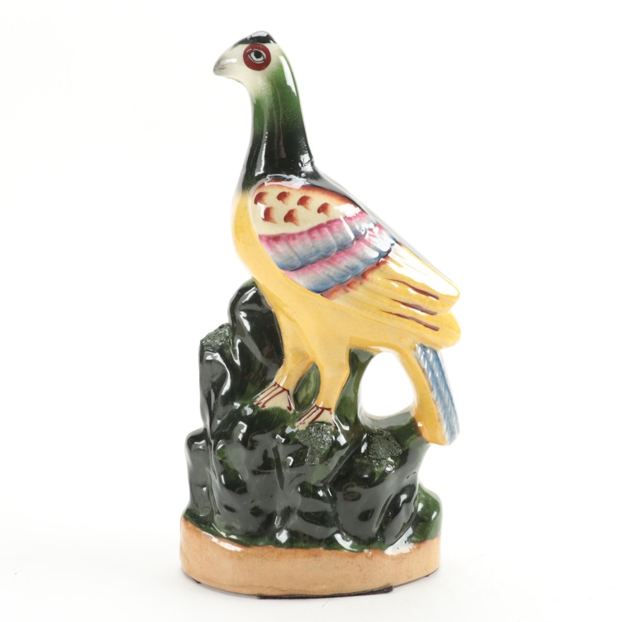 Staffordshire Style Earthenware Bird Figurine, Mid to Late 20th Century