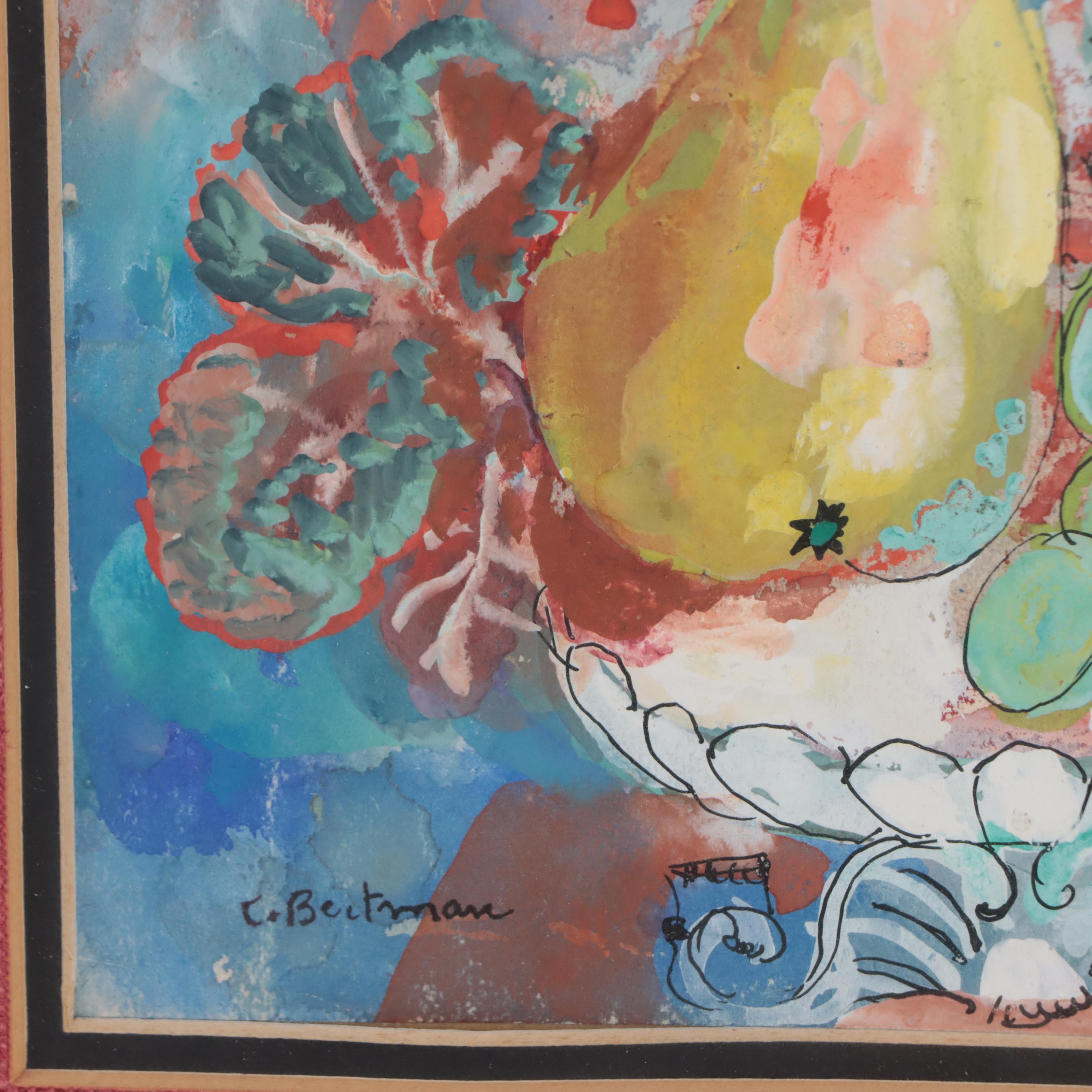 C. Bertman Mixed Media Painting of Various Fruits and Plants