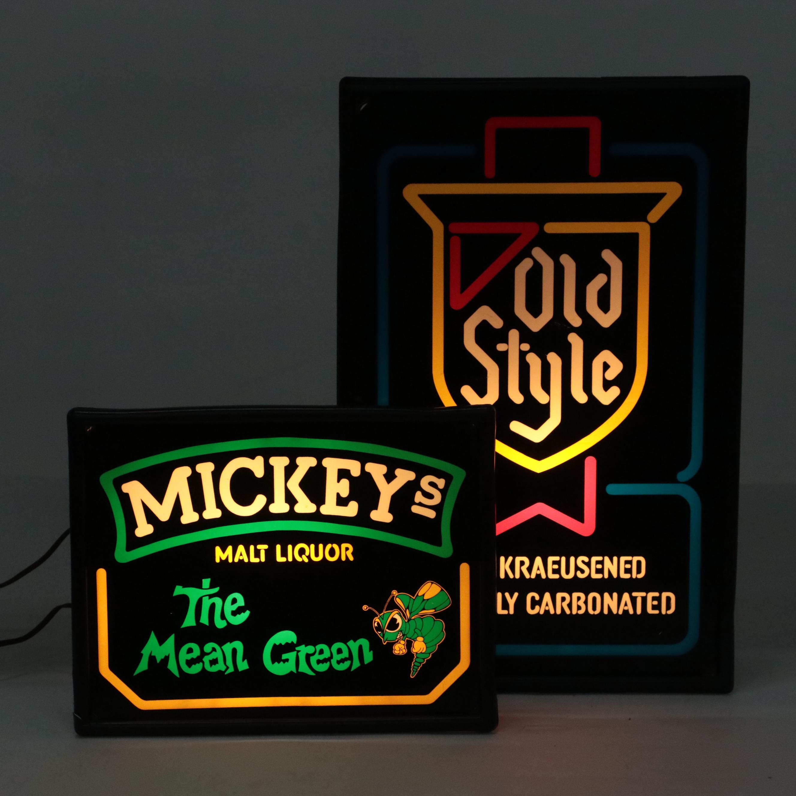 Heileman's Old Style and Mickey's Malt Liquor Illuminated Signs, Late 20th C.