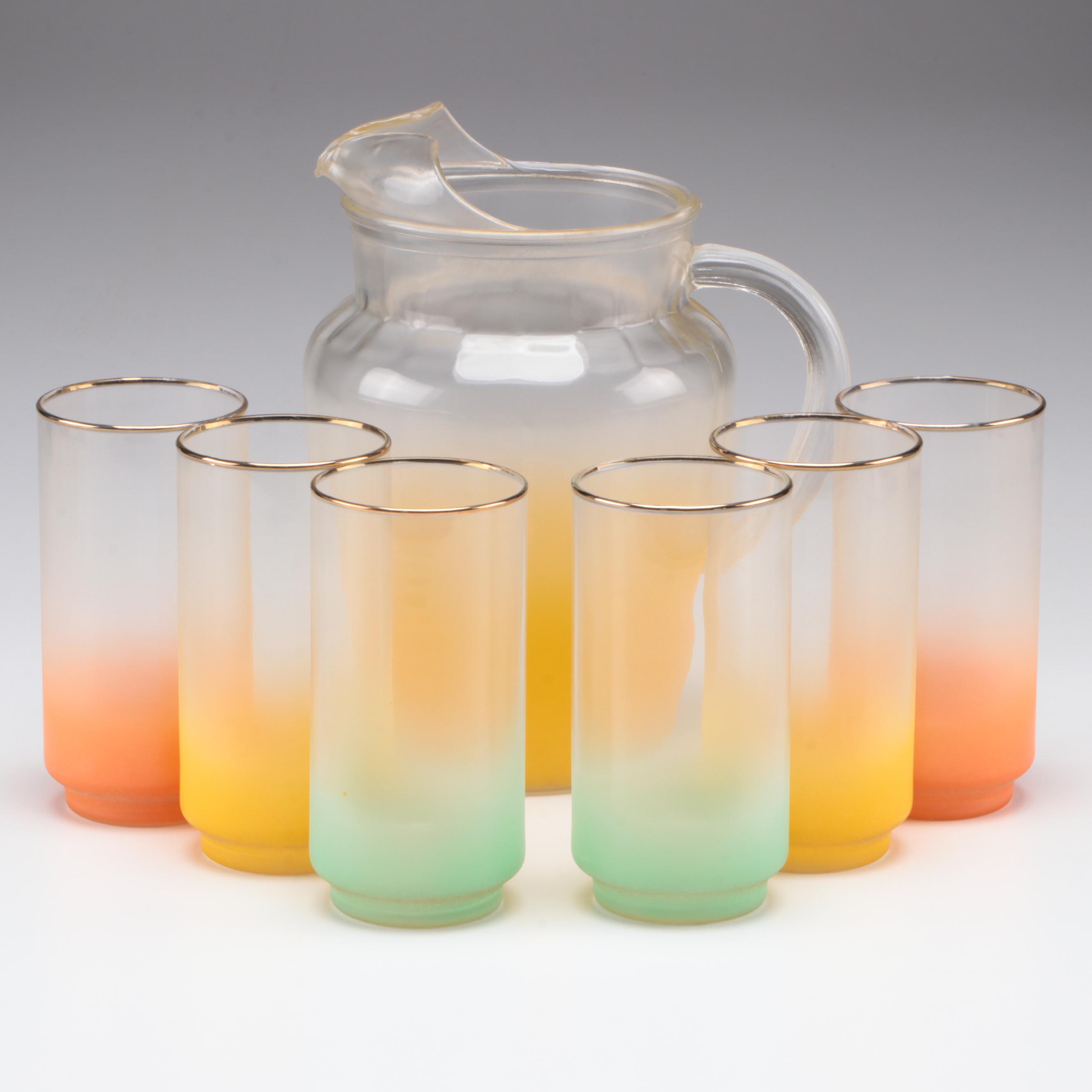 Libbey Glass Co. "Satin" Pitcher and Tumblers