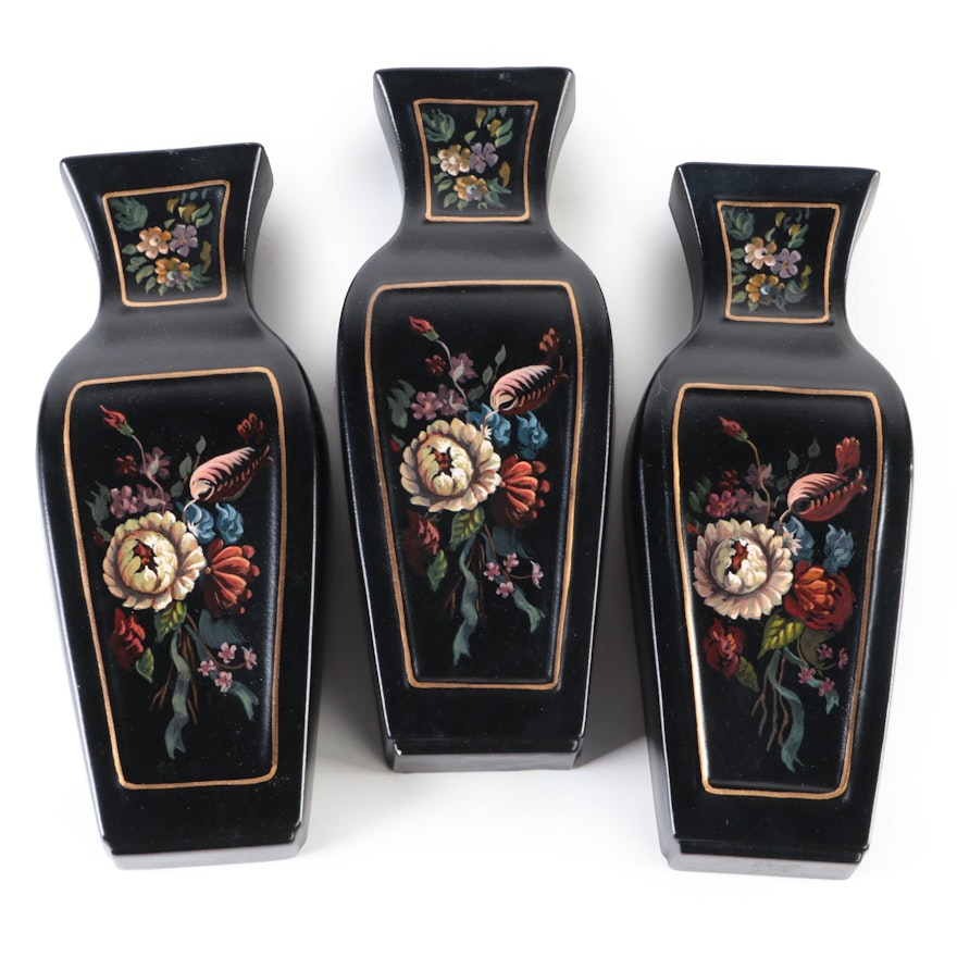 Hand-Painted Tole Style Porcelain Wall Pocket Vases