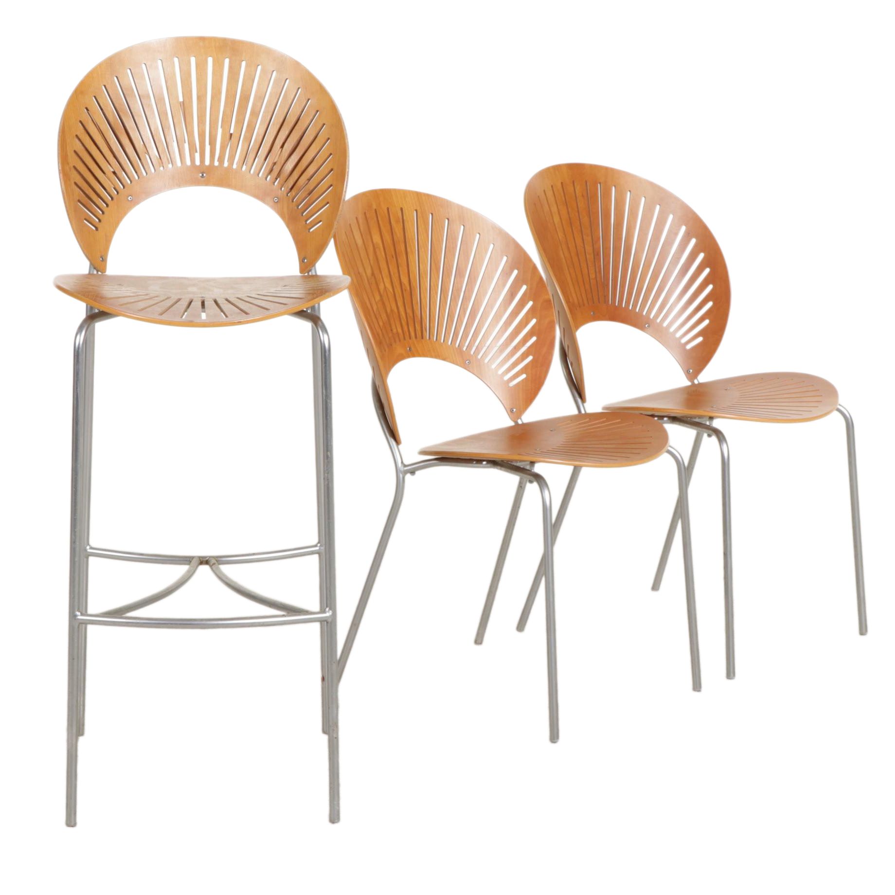 Nanna Ditzel "Trinidad" Danish Modern Laminated Teak and Steel Chairs