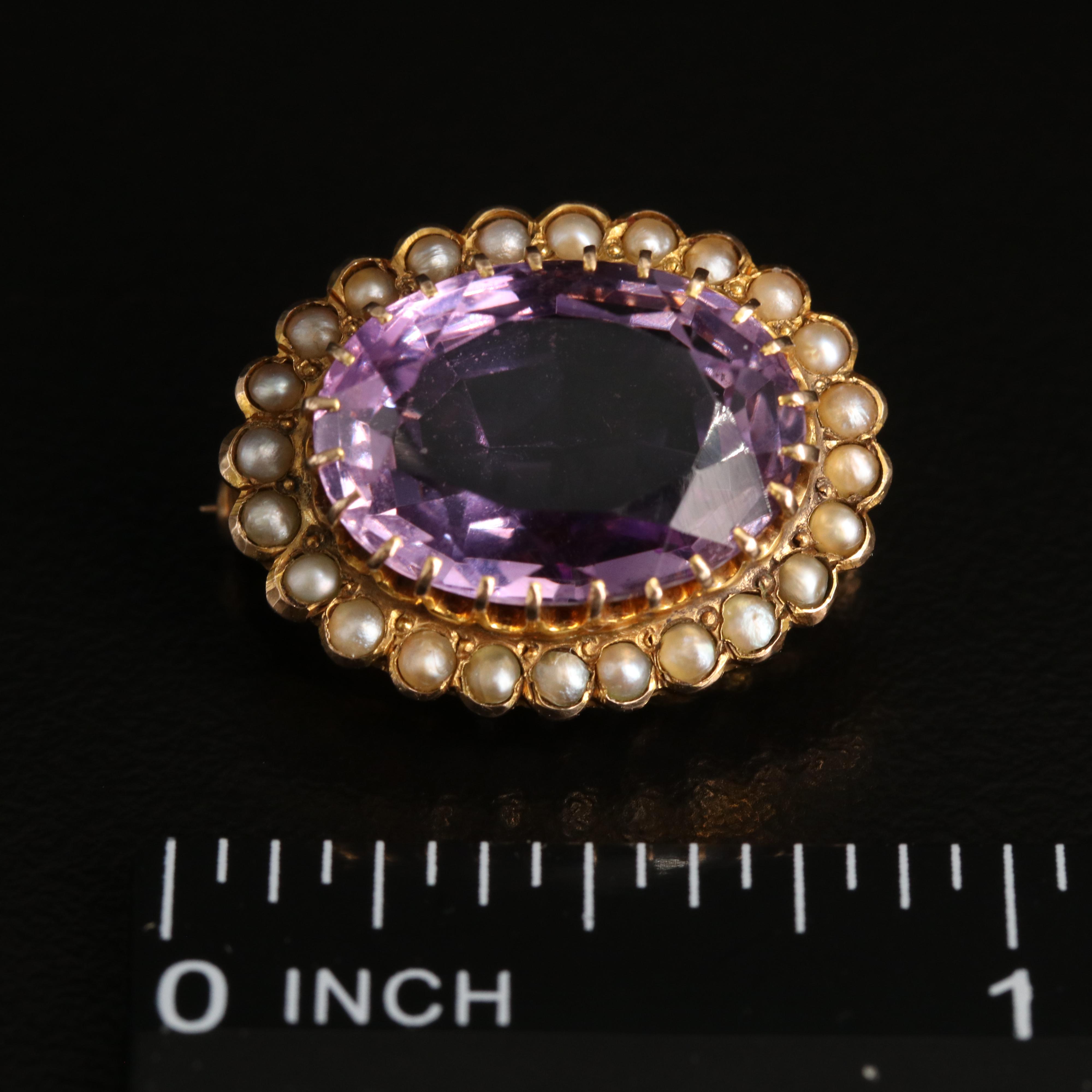 10K Amethyst and Seed Pearl Pin
