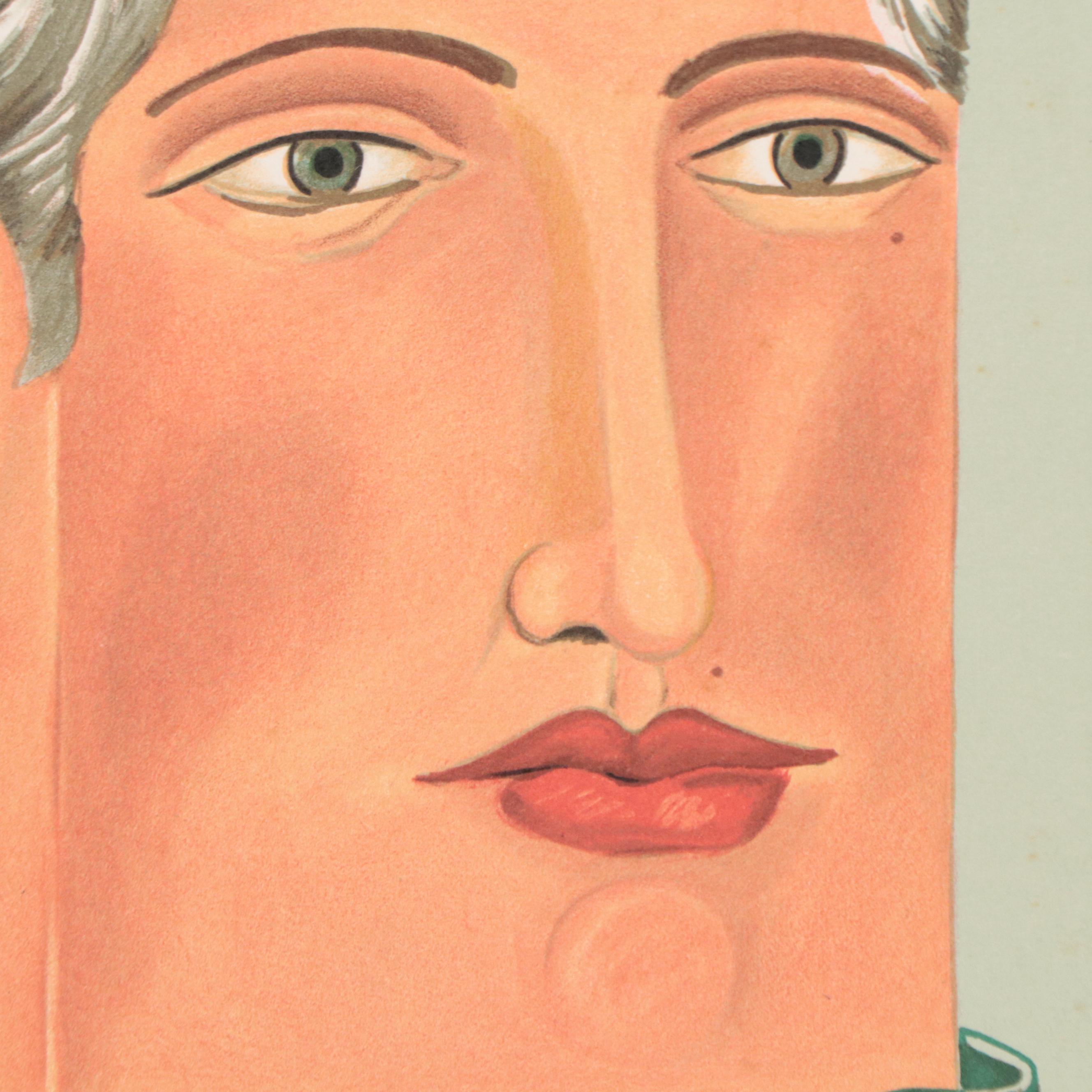 Benjamin Levy Color Lithograph of Figure and Bird