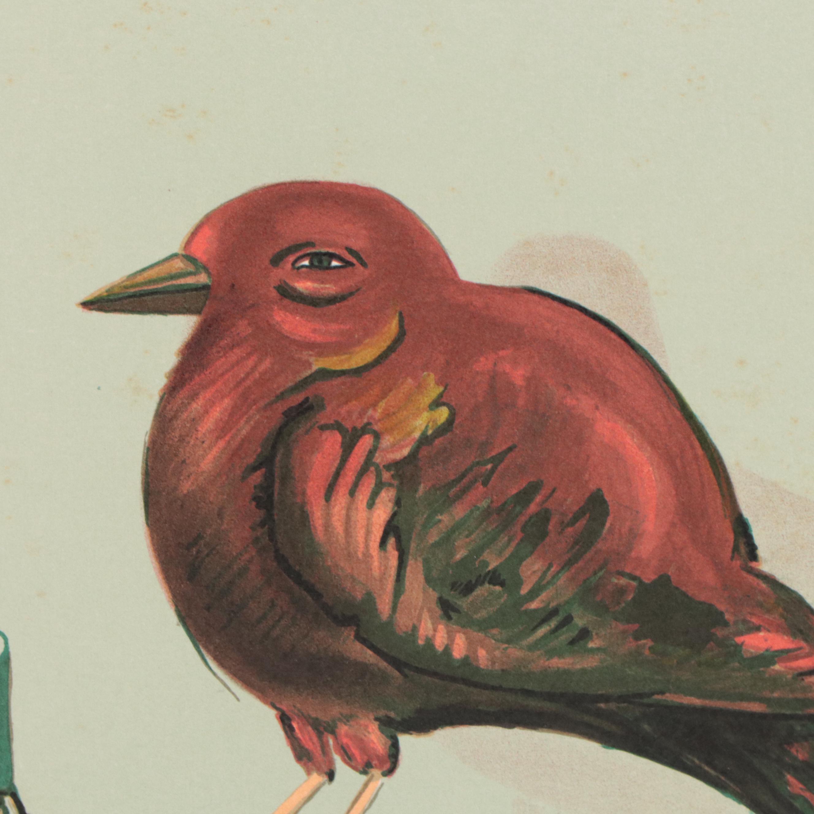 Benjamin Levy Color Lithograph of Figure and Bird