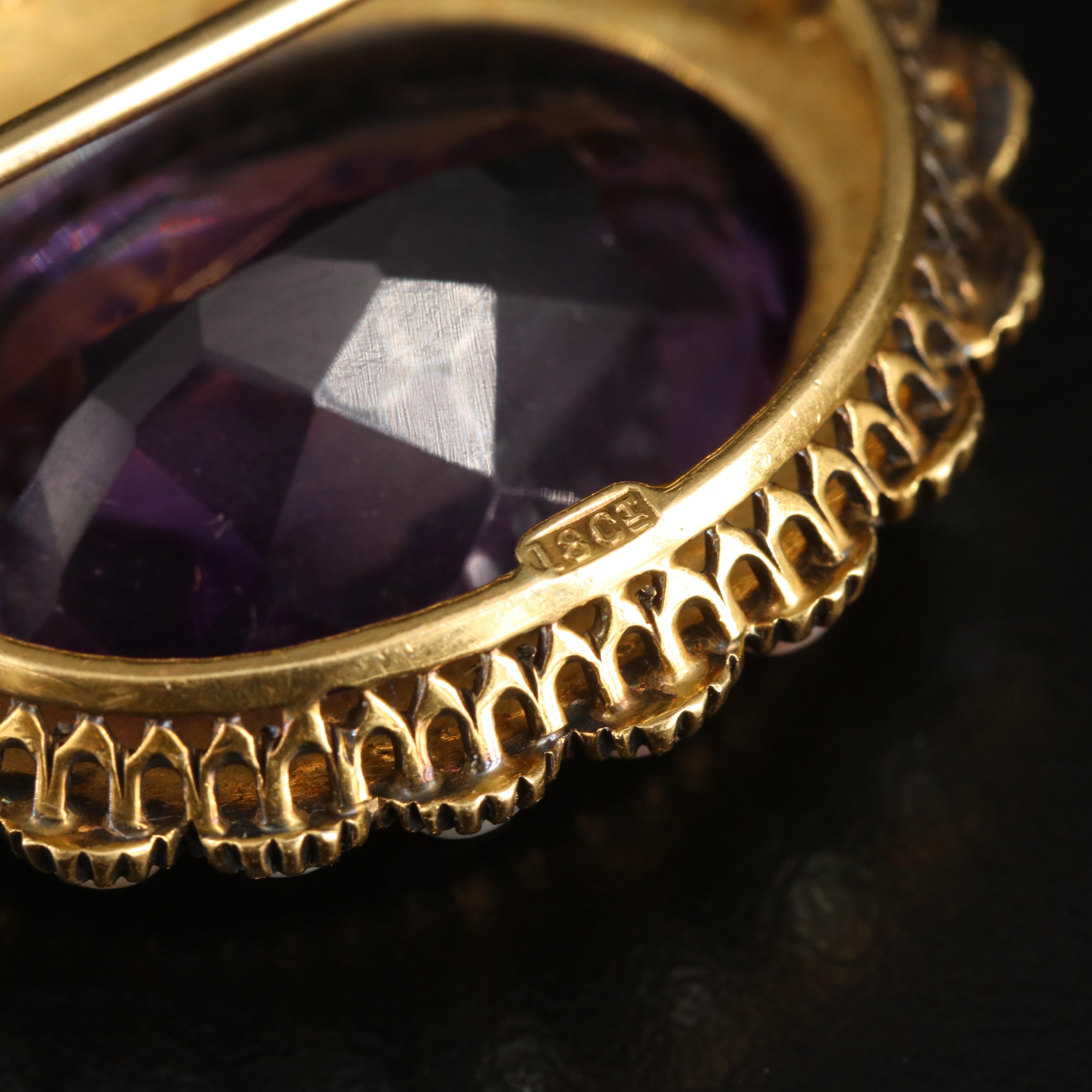 18K 25.52 CT Amethyst and Cultured Pearl Brooch