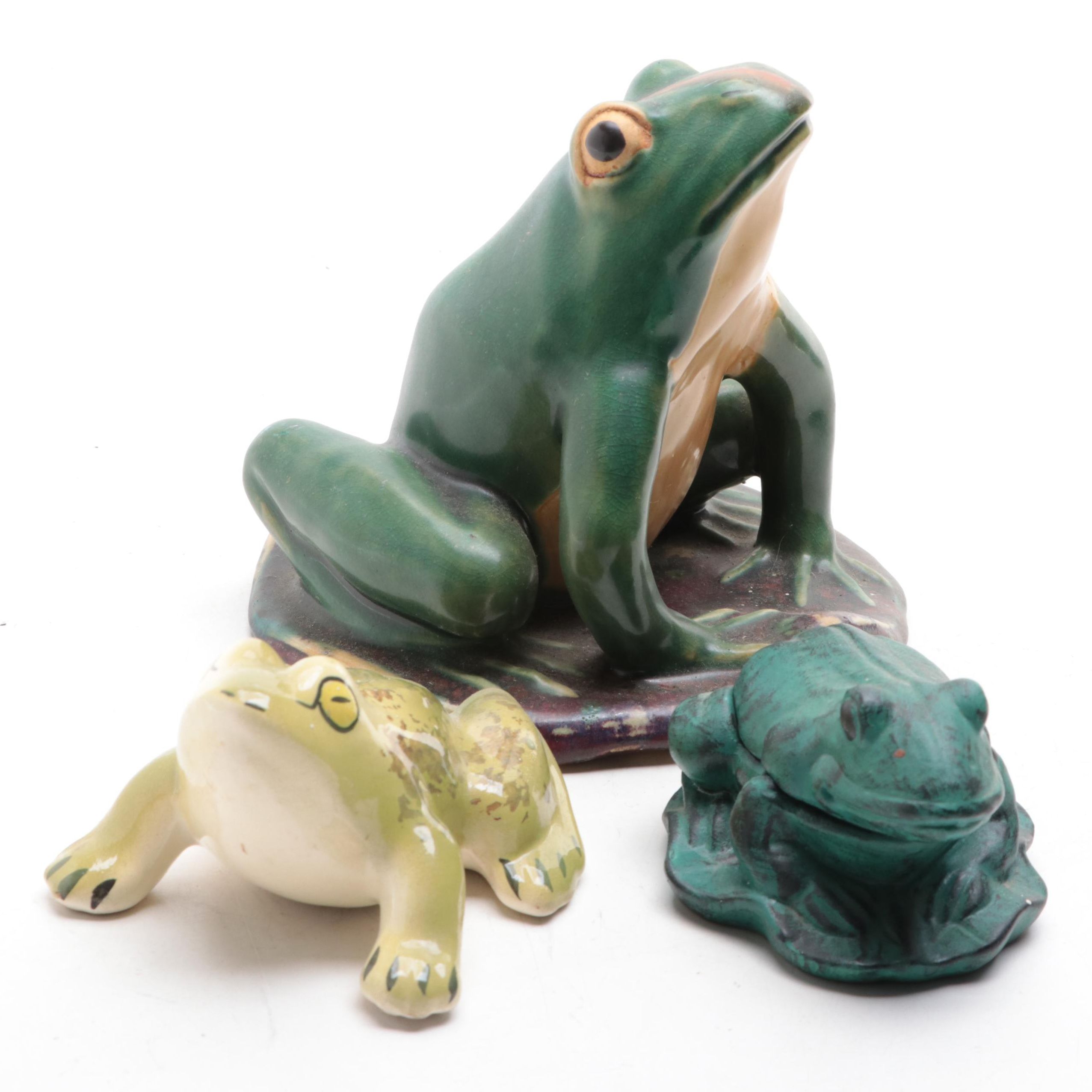 Glazed Ceramic Frog Figurines and Frog Box