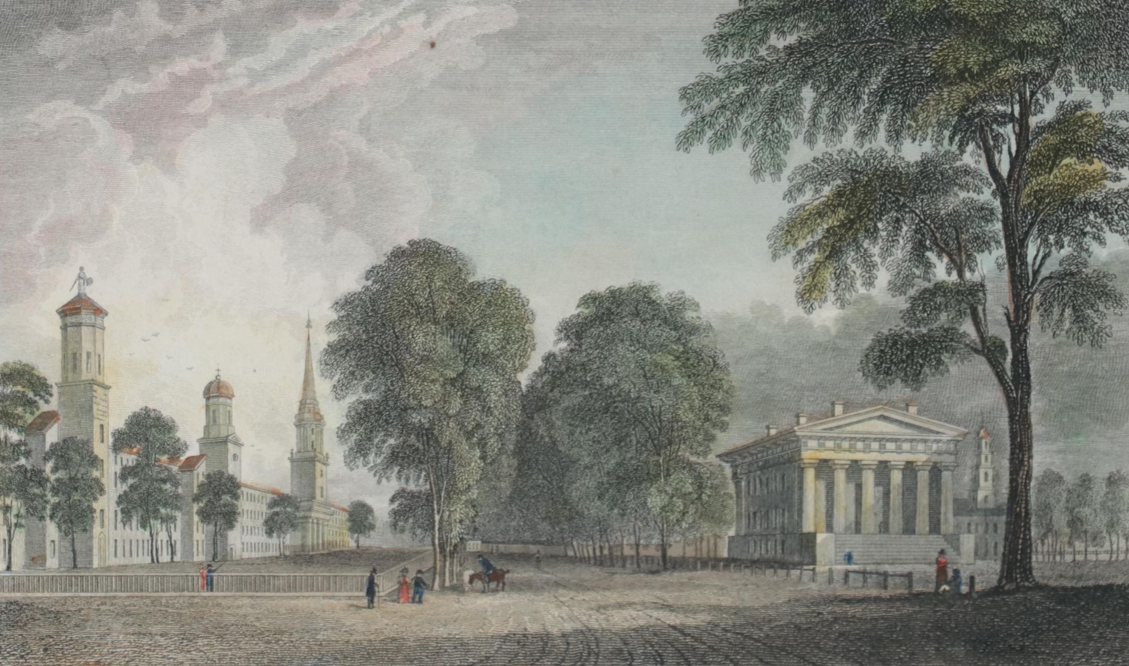 Hand-Colored Engraving G.B. Metzeroth of Yale College and State House