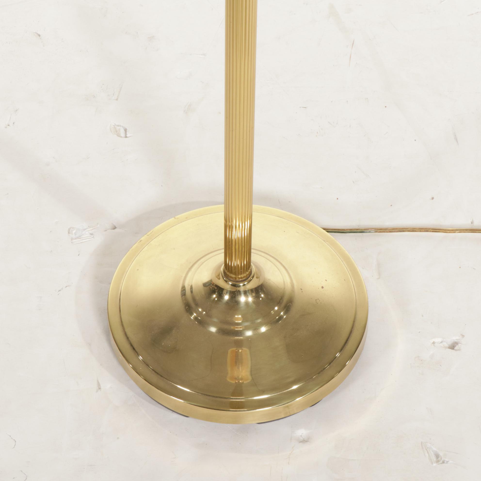 Alsy Brass Torchière Floor Lamp with Amber Ombre Glass Shade, Late 20th Century