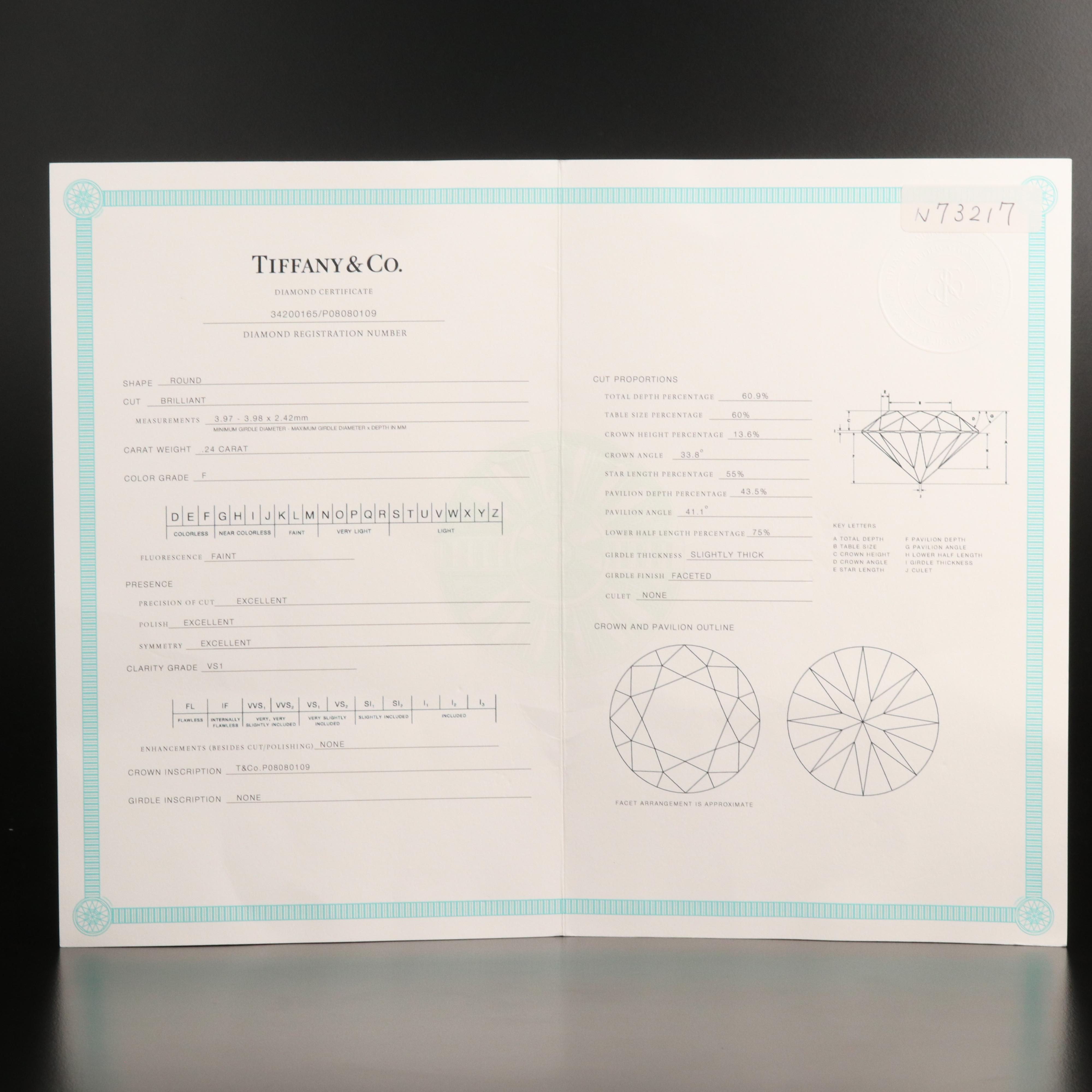 Tiffany & Co. Platinum 0.24 CT Diamond Solitaire Knife-Edge Ring