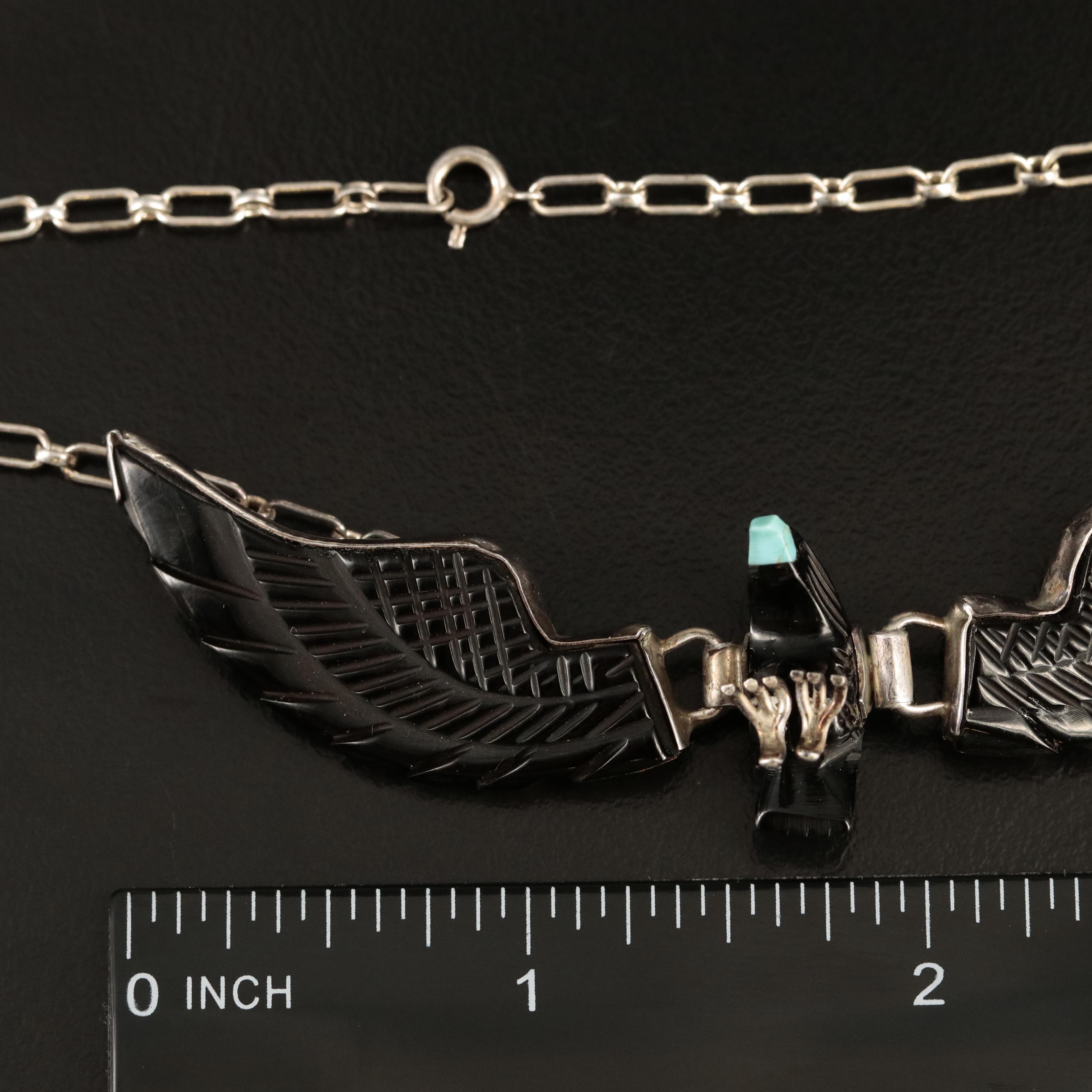 Southwestern Sterling Turquoise and Resin Eagle Necklace with Articulated Wings