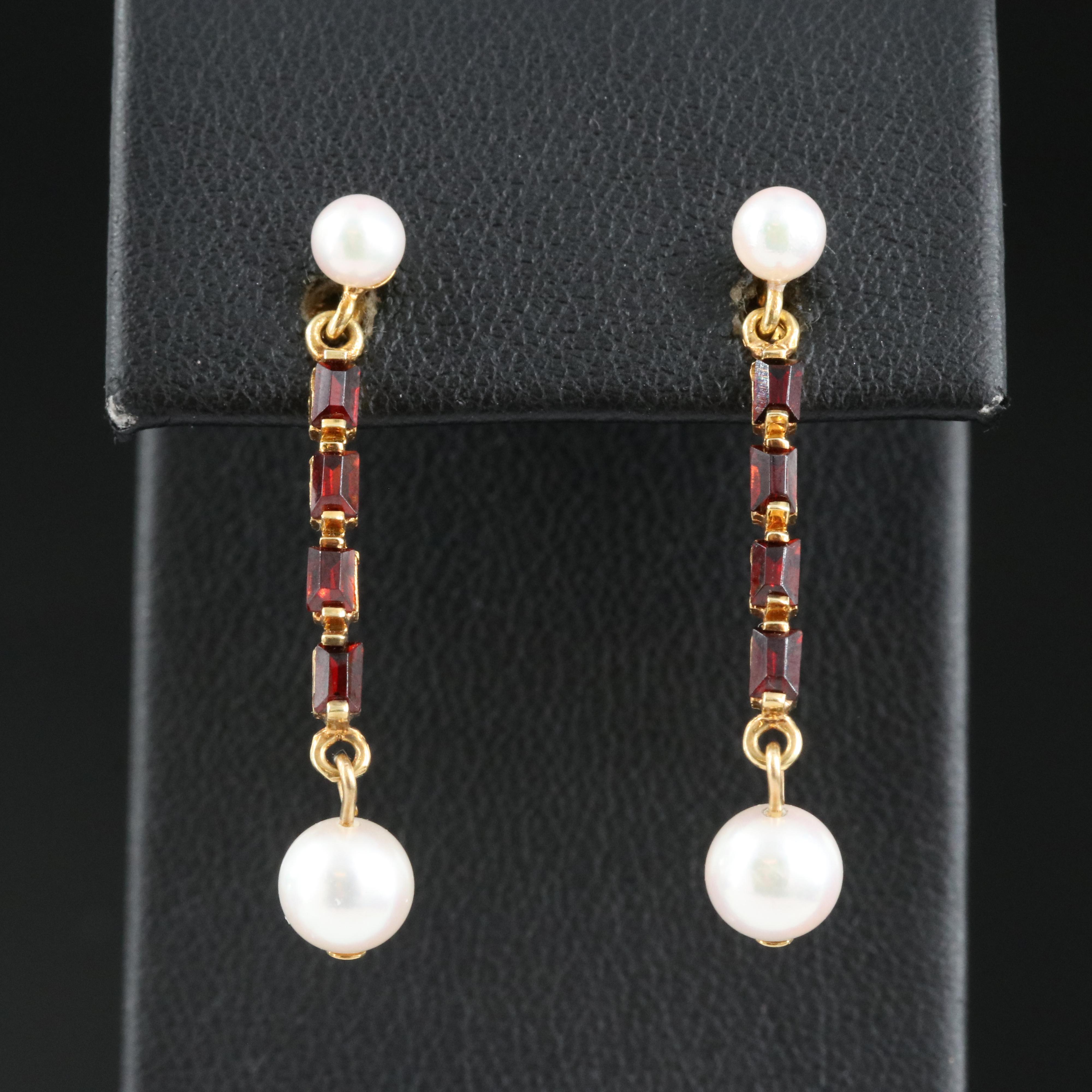 14K Cultured Pearl and Garnet Earrings
