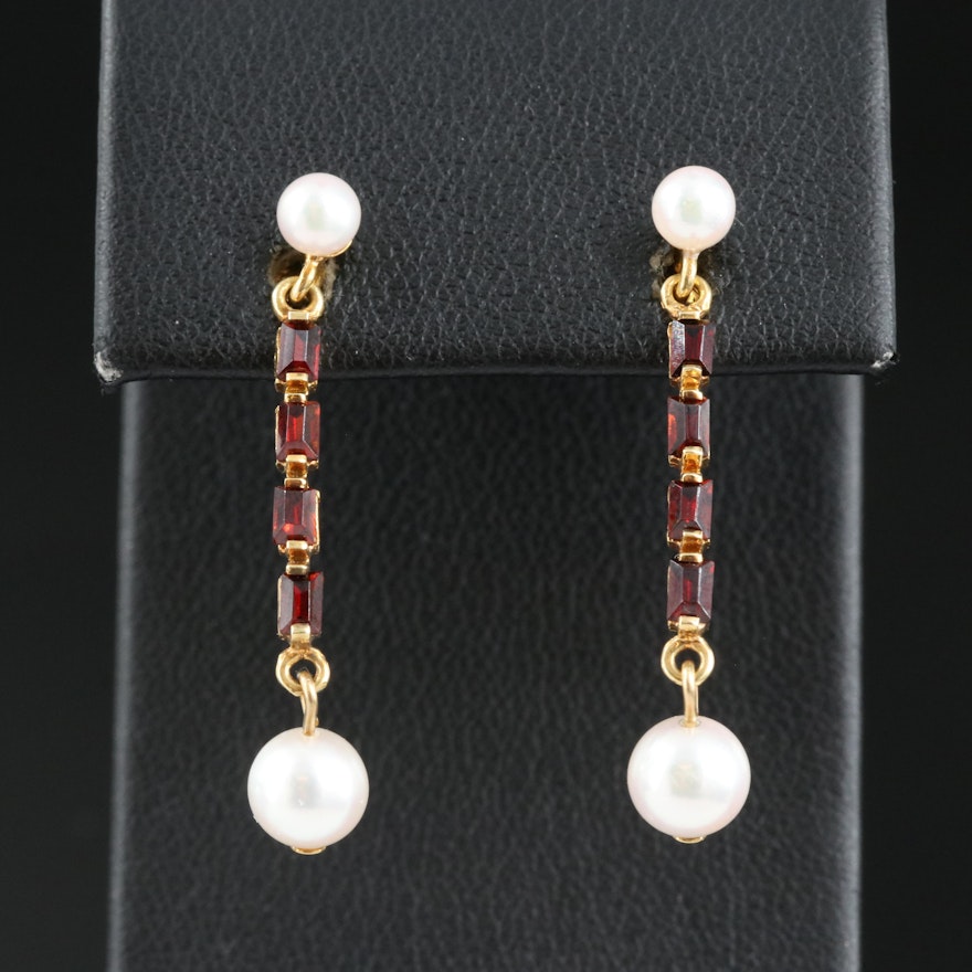 14K Cultured Pearl and Garnet Earrings