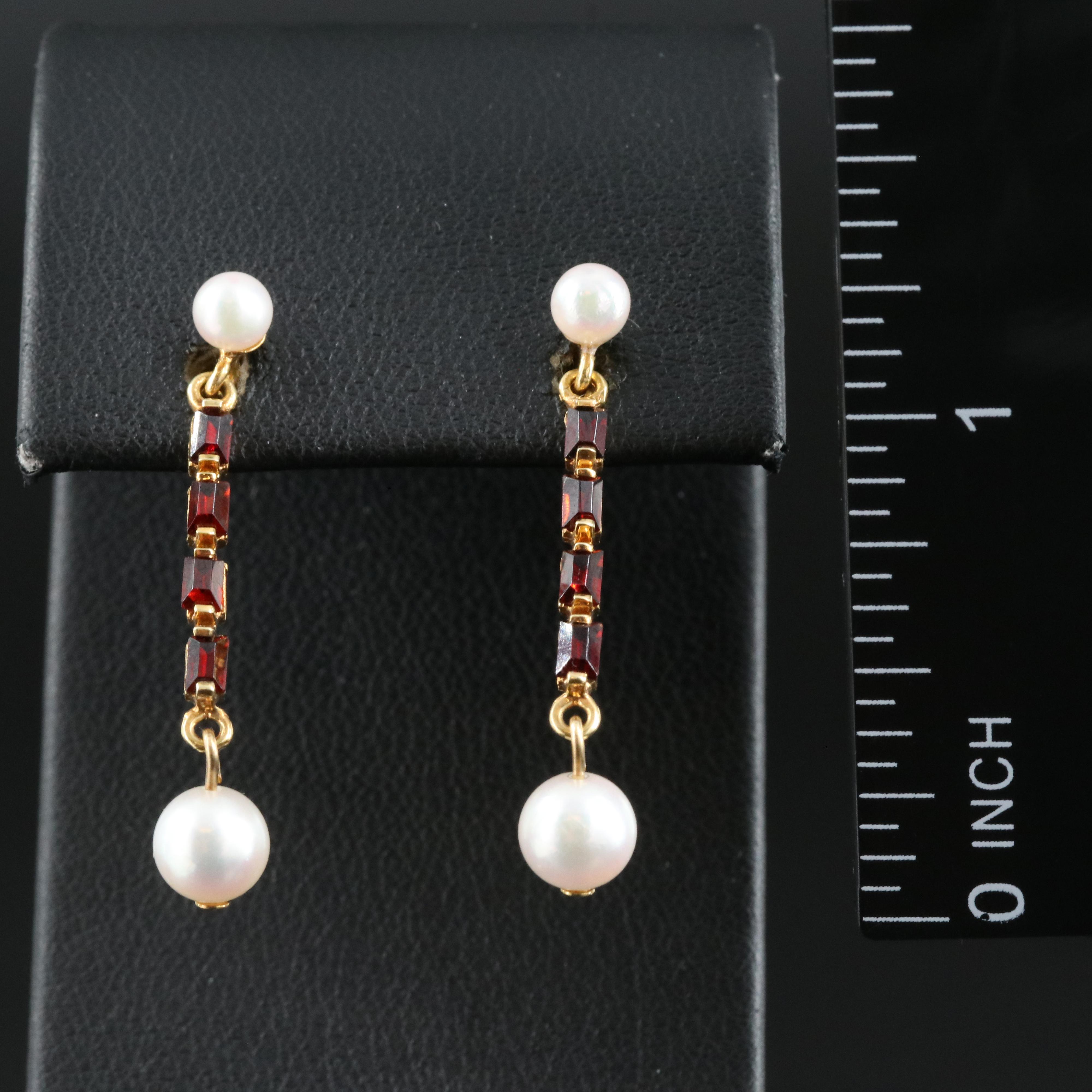 14K Cultured Pearl and Garnet Earrings