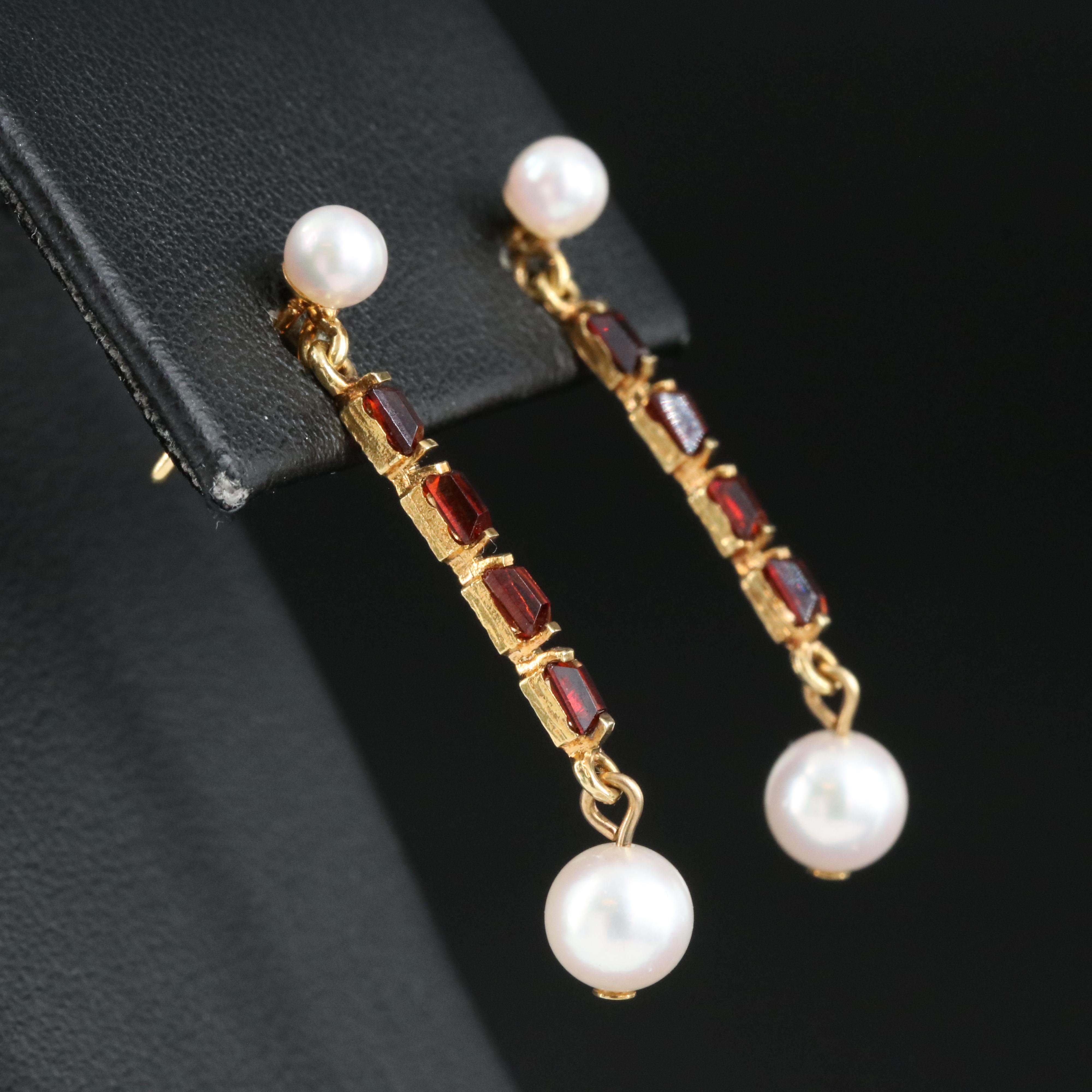 14K Cultured Pearl and Garnet Earrings