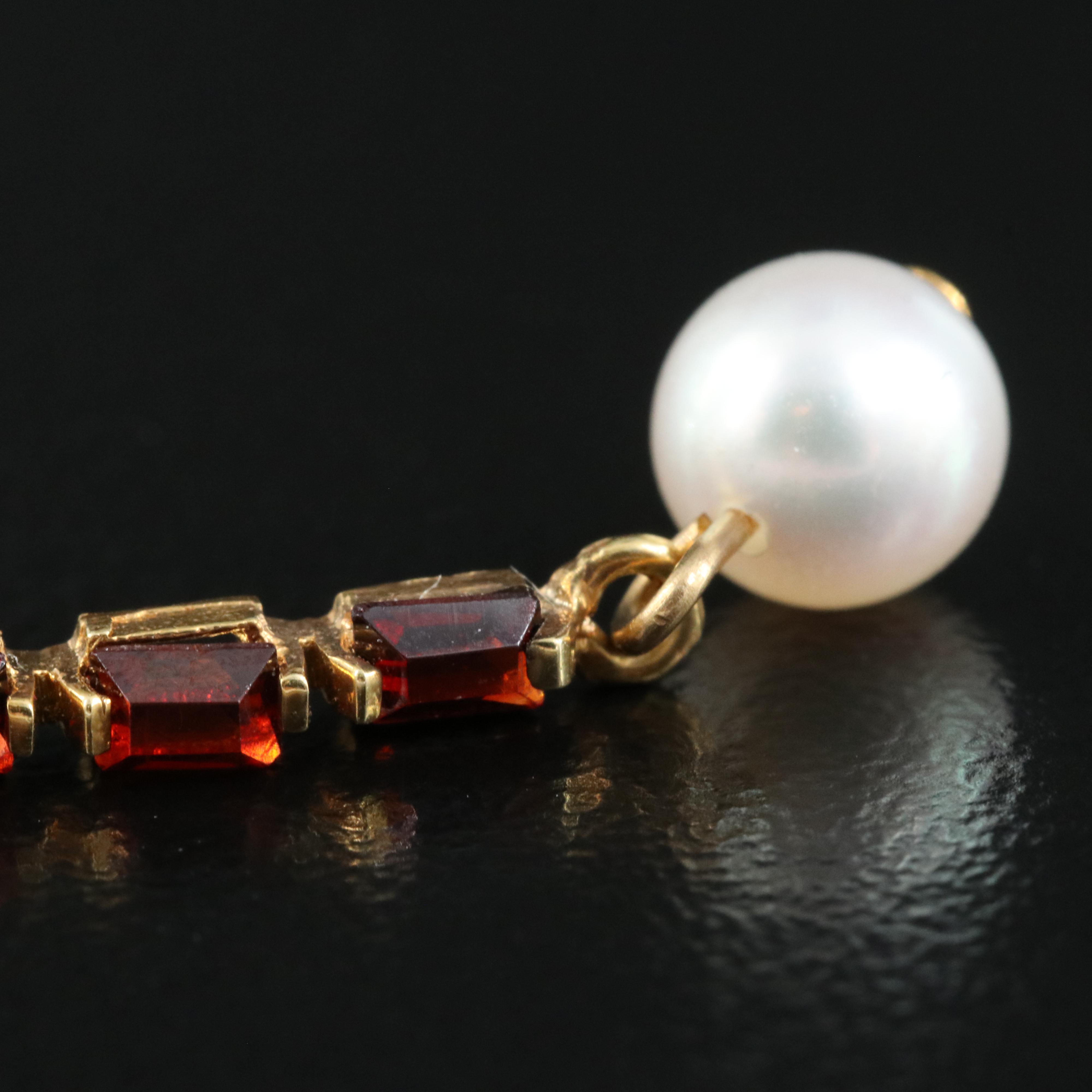 14K Cultured Pearl and Garnet Earrings