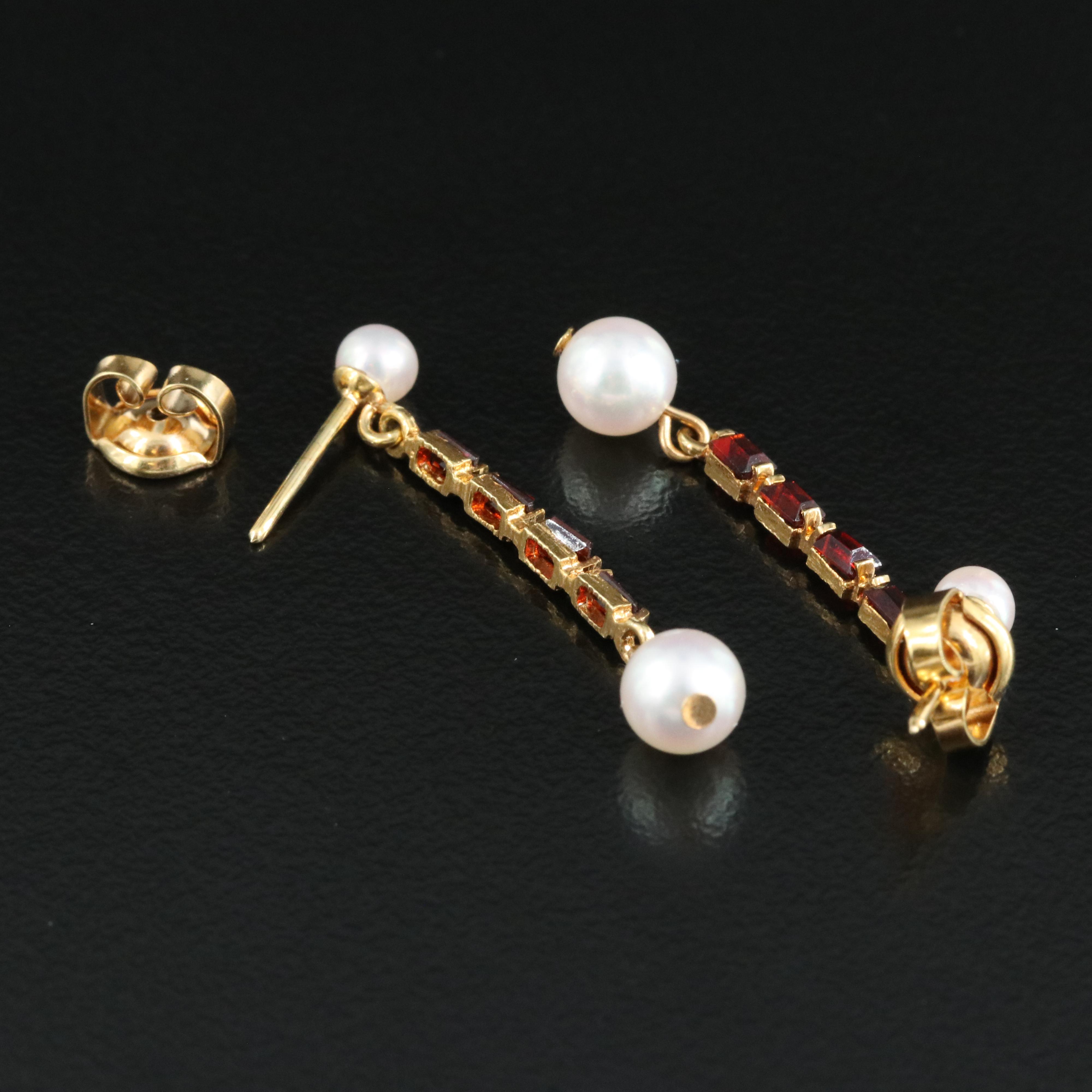 14K Cultured Pearl and Garnet Earrings