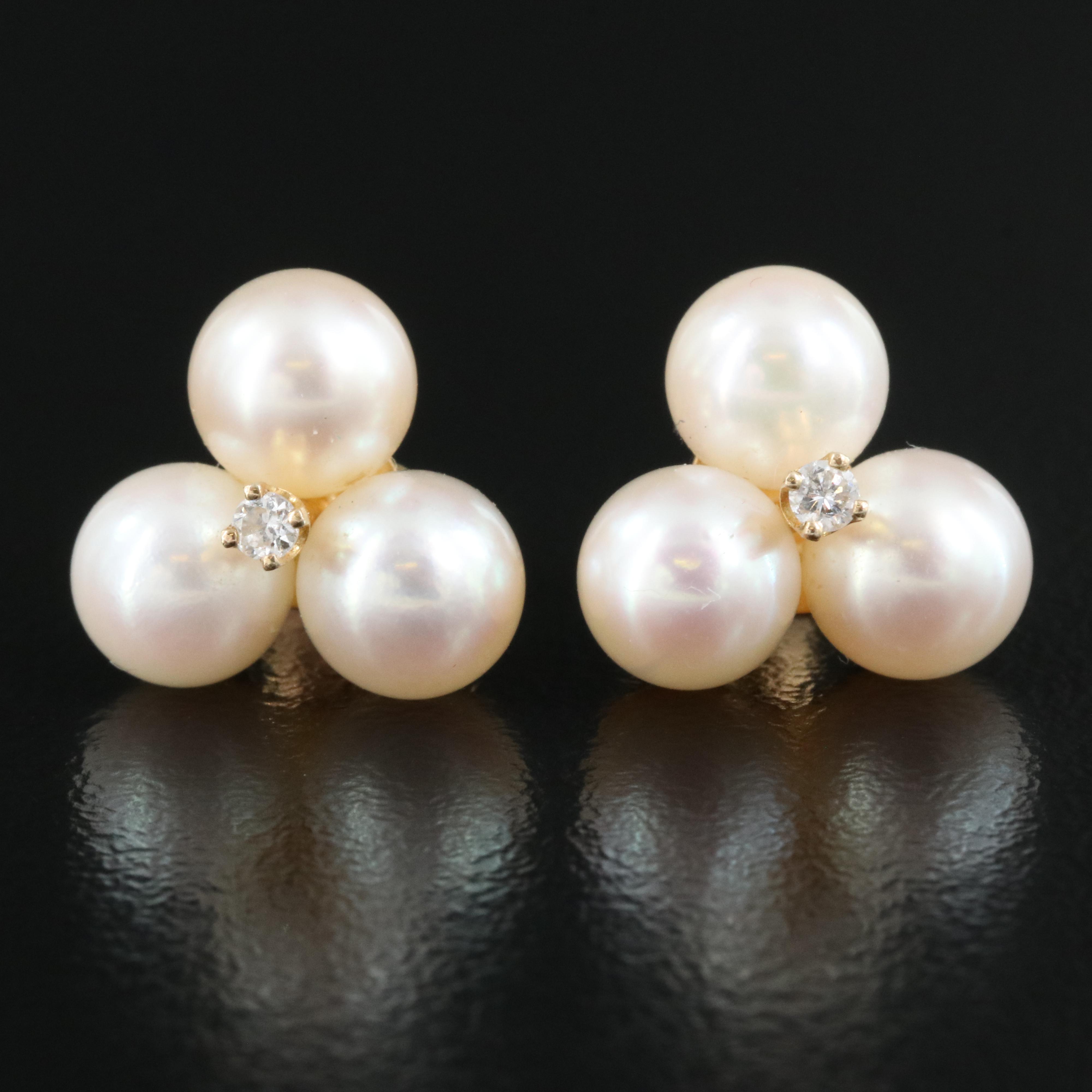 14K Cultured Pearl and 0.06 CTW Diamond Earrings