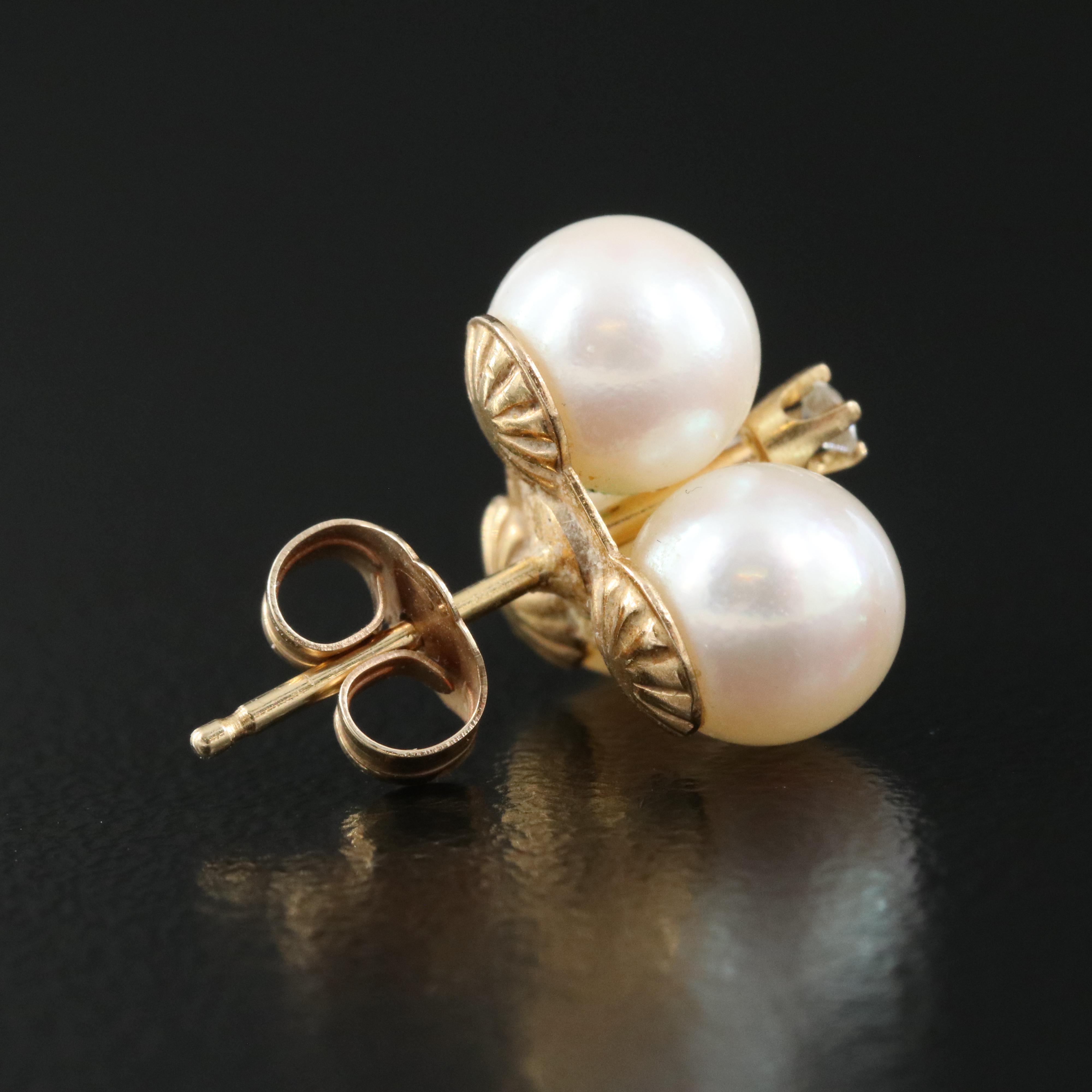 14K Cultured Pearl and 0.06 CTW Diamond Earrings