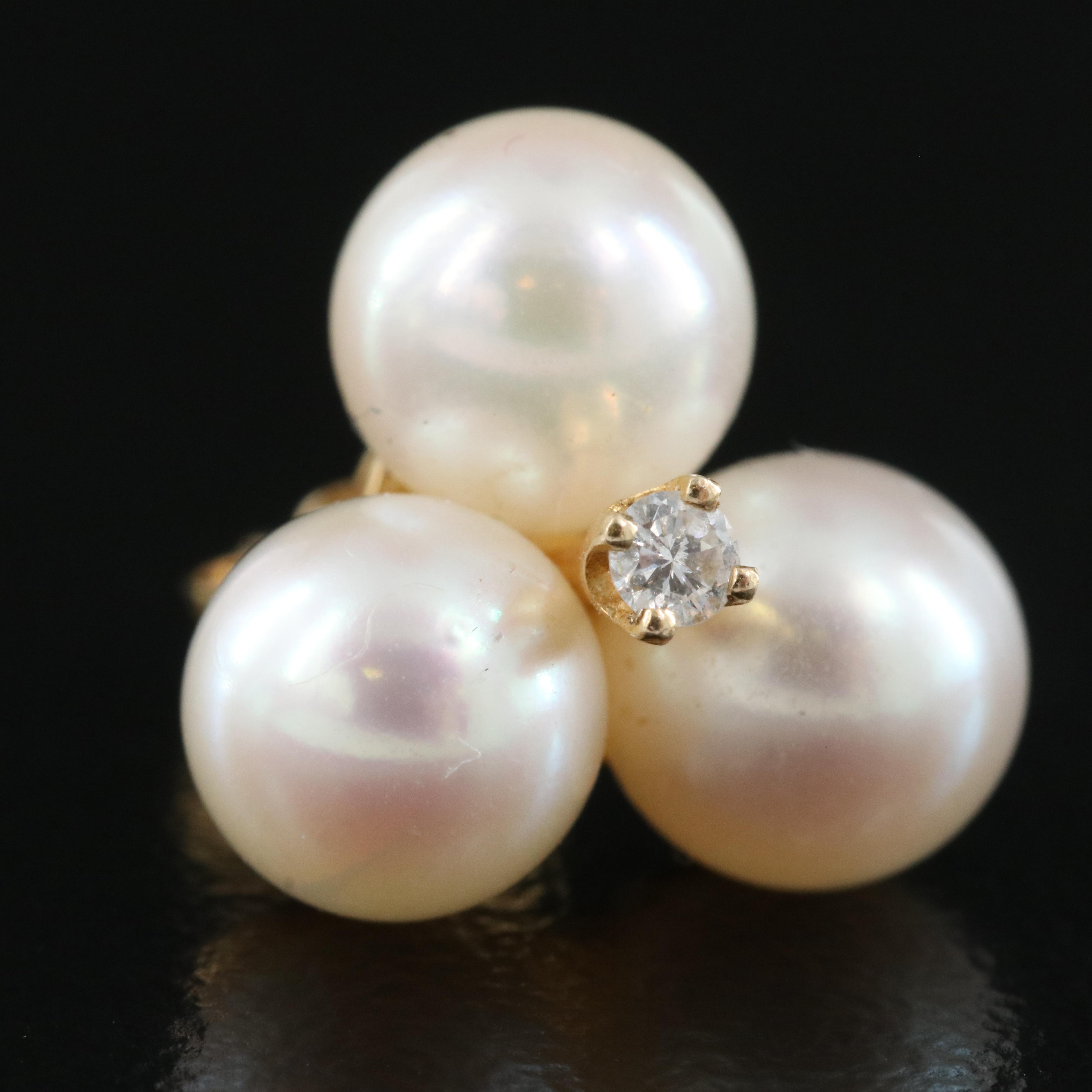 14K Cultured Pearl and 0.06 CTW Diamond Earrings