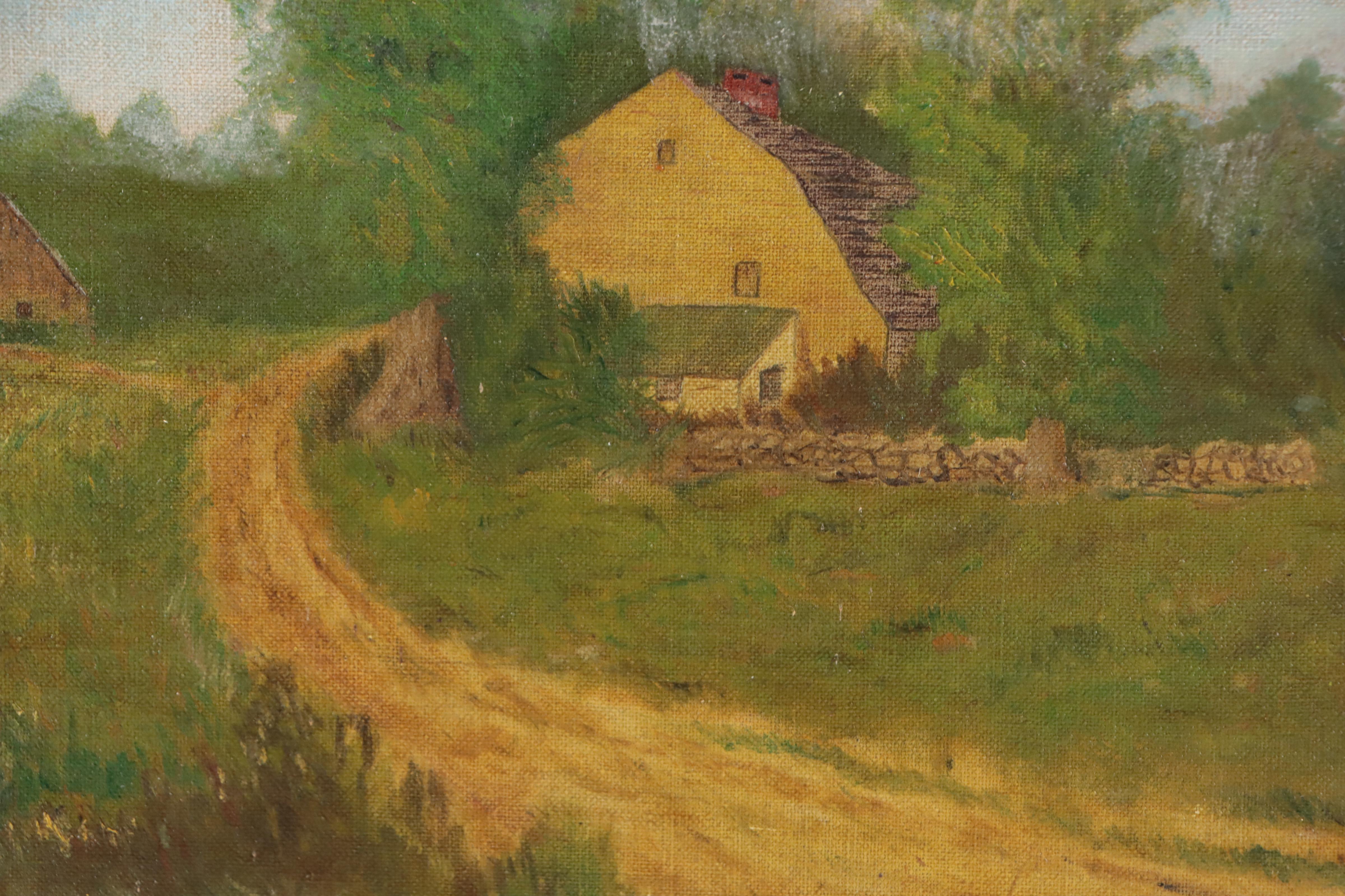 Farm Landscape Oil Painting, Mid-20th Century